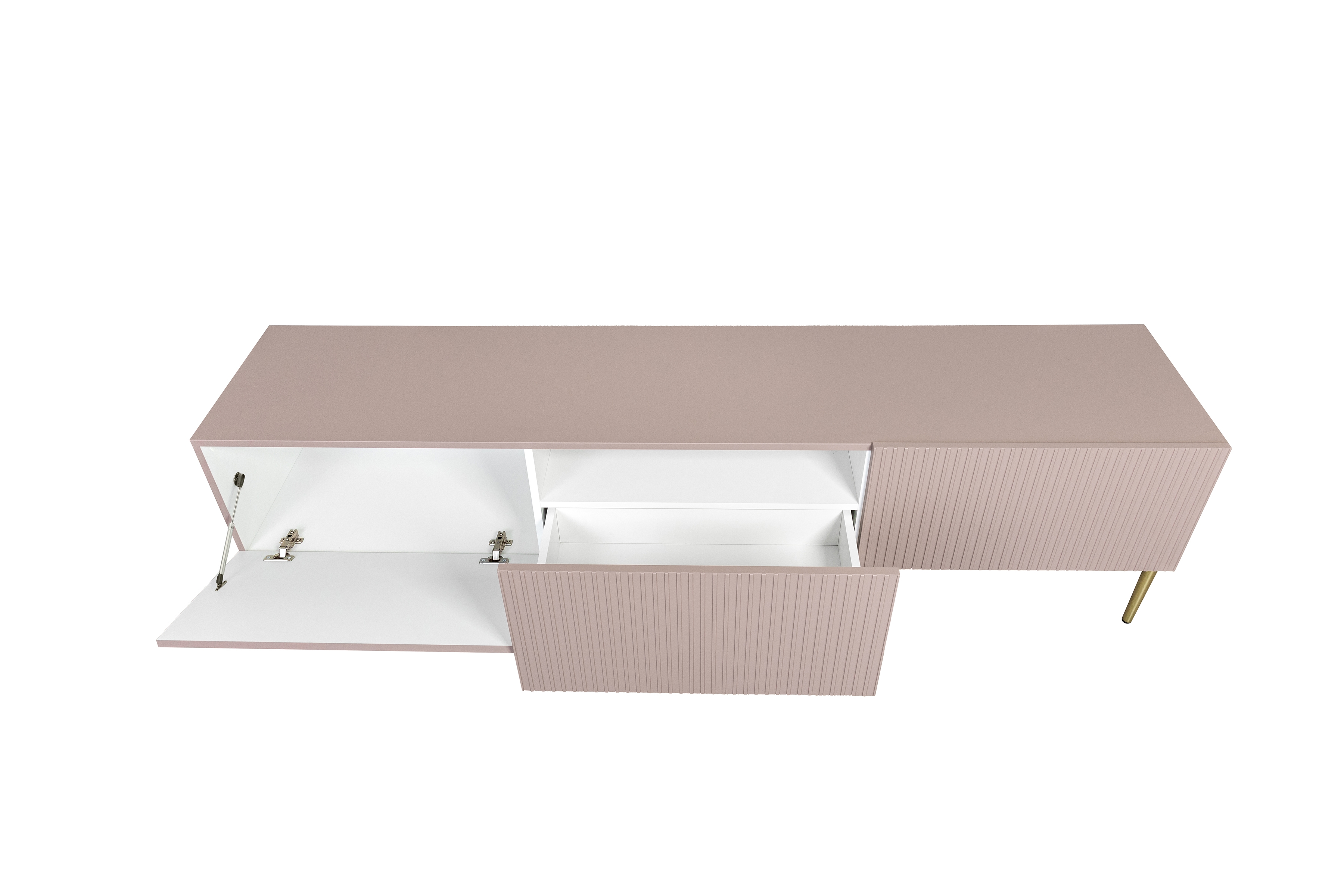 TV skrinka Nicole 200 cm na kovových nohách z šuflíkom - antická ružová / zlaté nožičky - Koncovka Série TV skrinka Nicole z szuflada i metalowymi nogami - antický Ružová MDF / zlote nozki