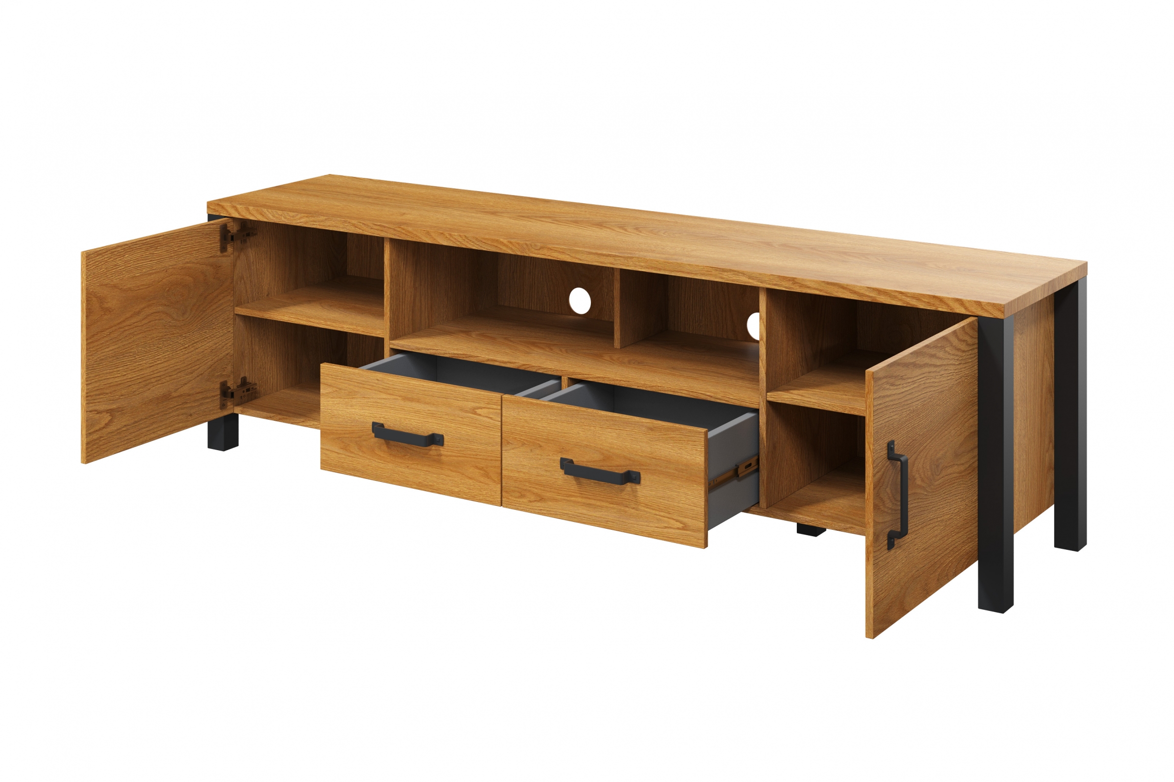 TV skrinka Olin 40 192 cm so zásuvkami - Dub karmel / Čierny supermat - ponuka Limitowana TV skrinka Olin 40 192 cm so zásuvkami - Dub karmel / Čierny supermat