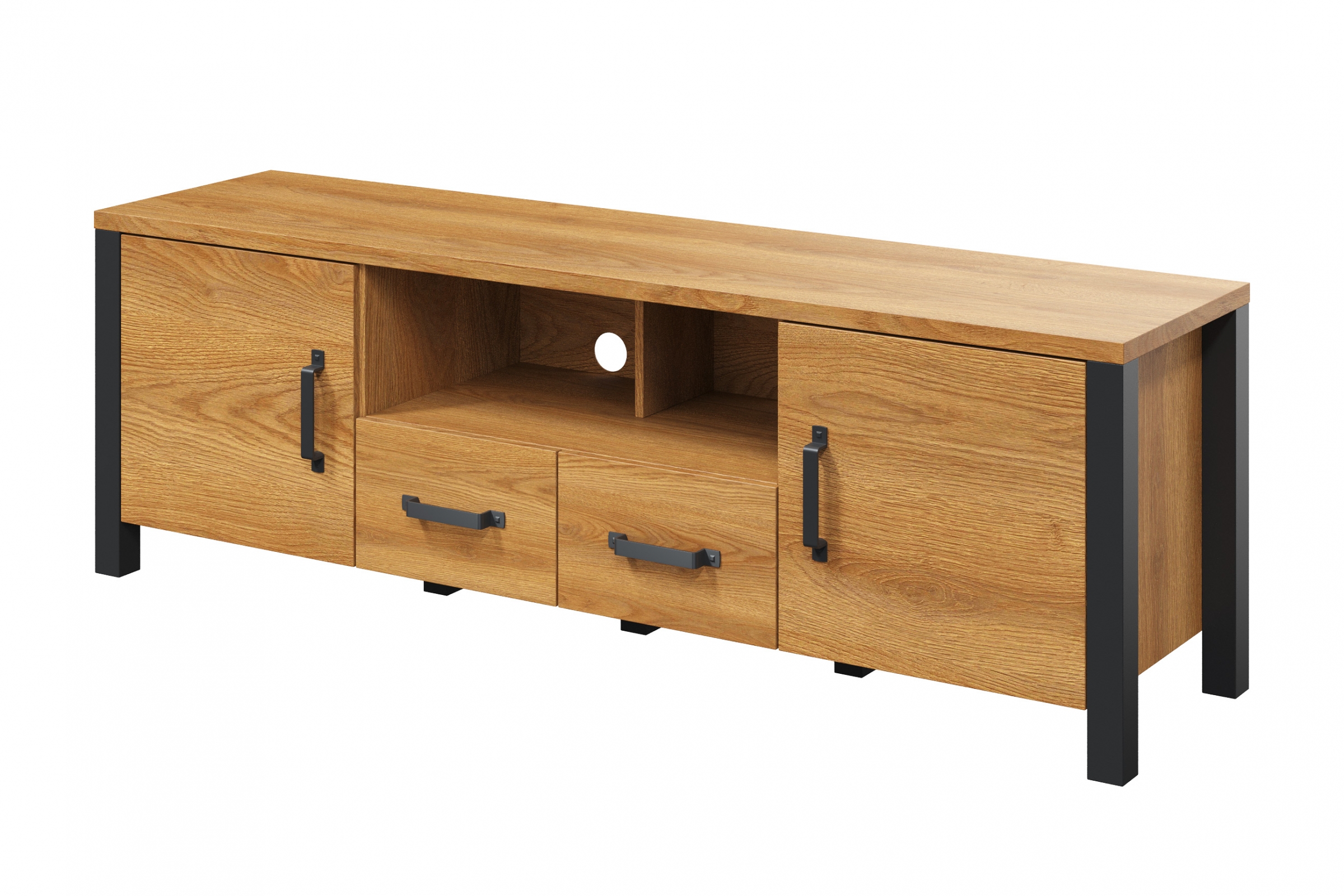 TV skrinka Olin 40 192 cm so zásuvkami - Dub karmel / Čierny supermat - ponuka Limitowana TV skrinka Olin 40 192 cm so zásuvkami - Dub karmel / Čierny supermat