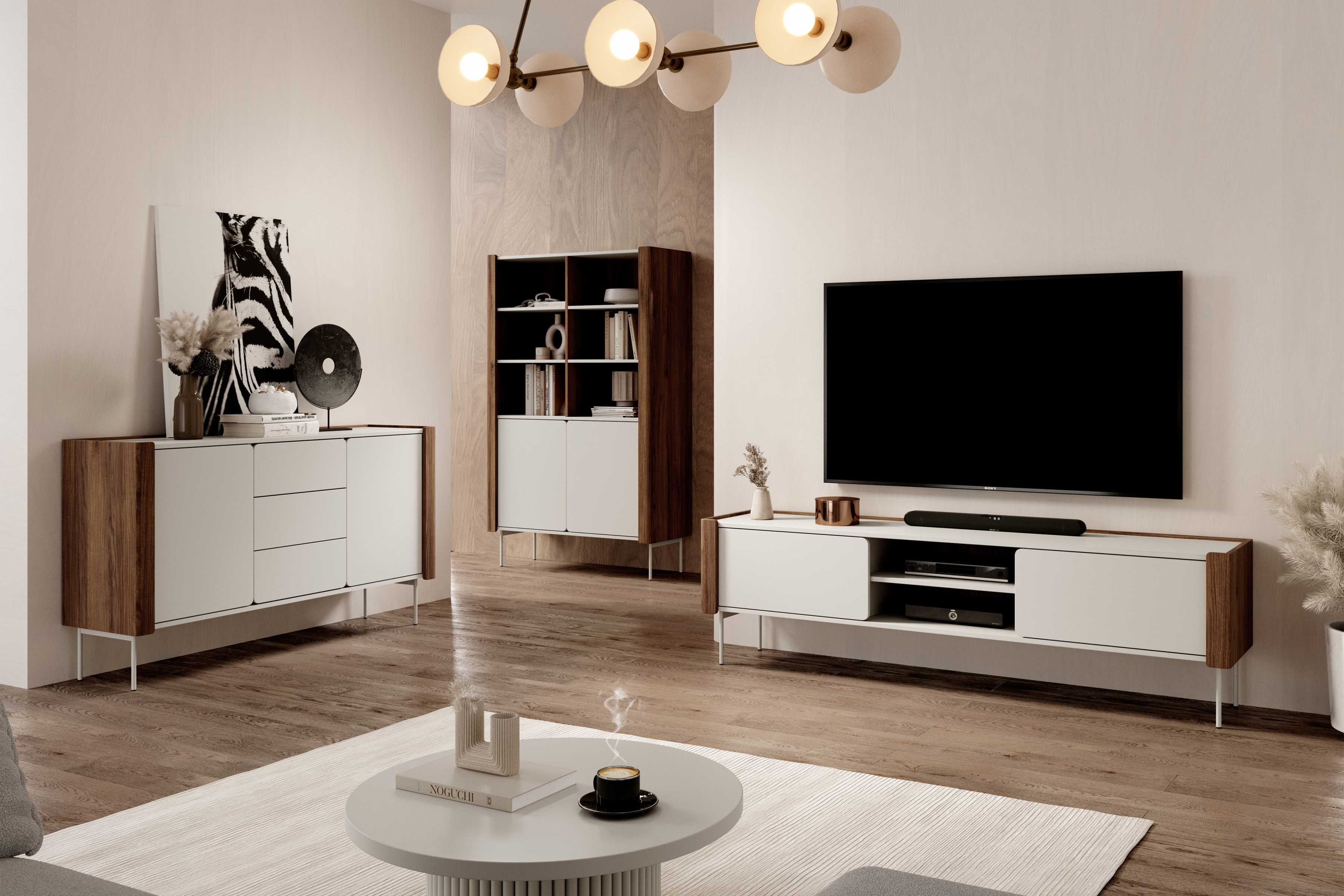 RTV skříňka Pelavo 180 cm - kašmír / ořech warmia skříňka RTV Pelavo 180 cm - kašmír / ořech warmia