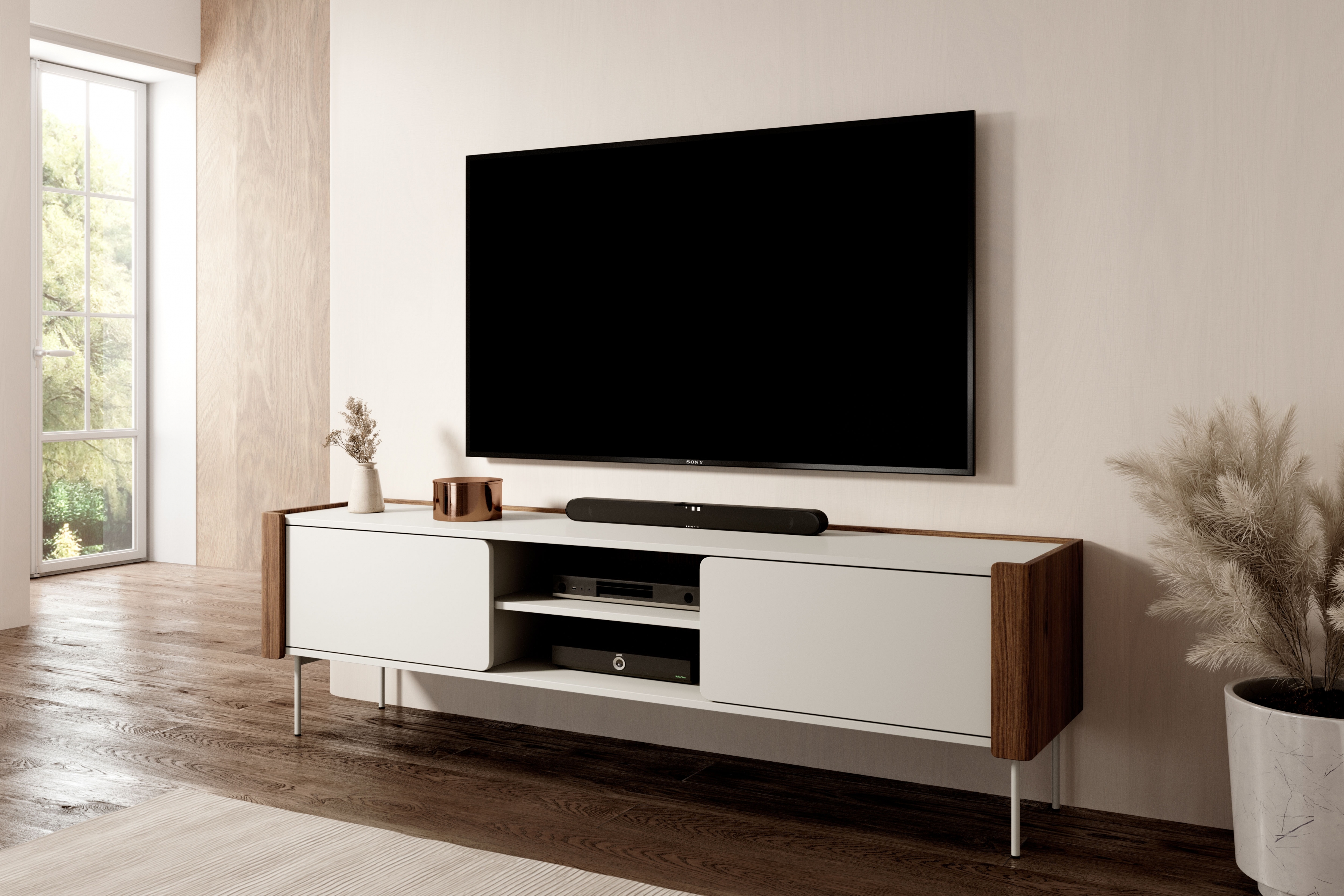 RTV skříňka Pelavo 180 cm - kašmír / ořech warmia skříňka RTV Pelavo 180 cm - kašmír / ořech warmia