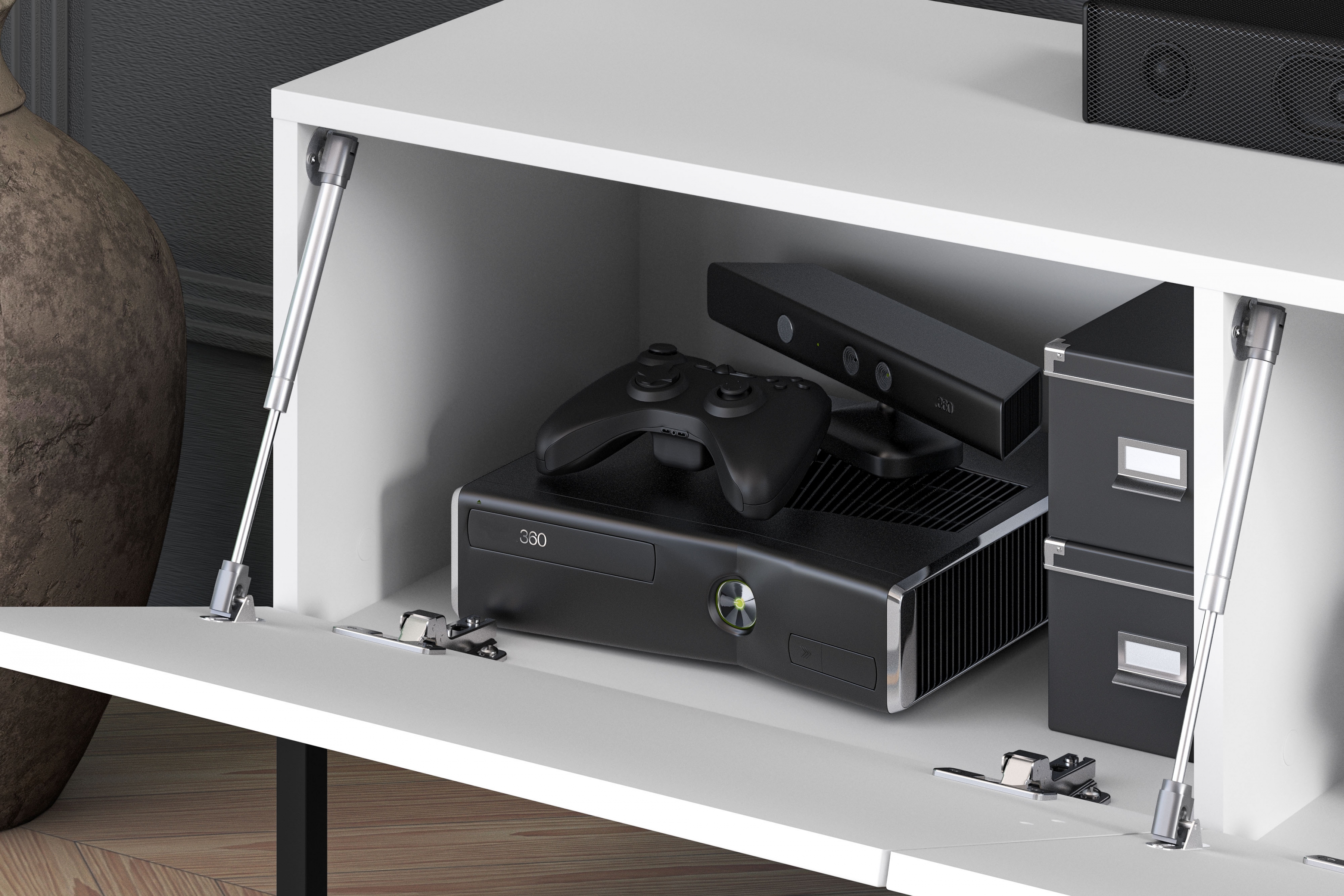 TV stolek Pingli 170 cm - bílý mat / černé nožky Skříňka RTV Pingli 04 - 170 cm - Bílý mat / černé Nohy