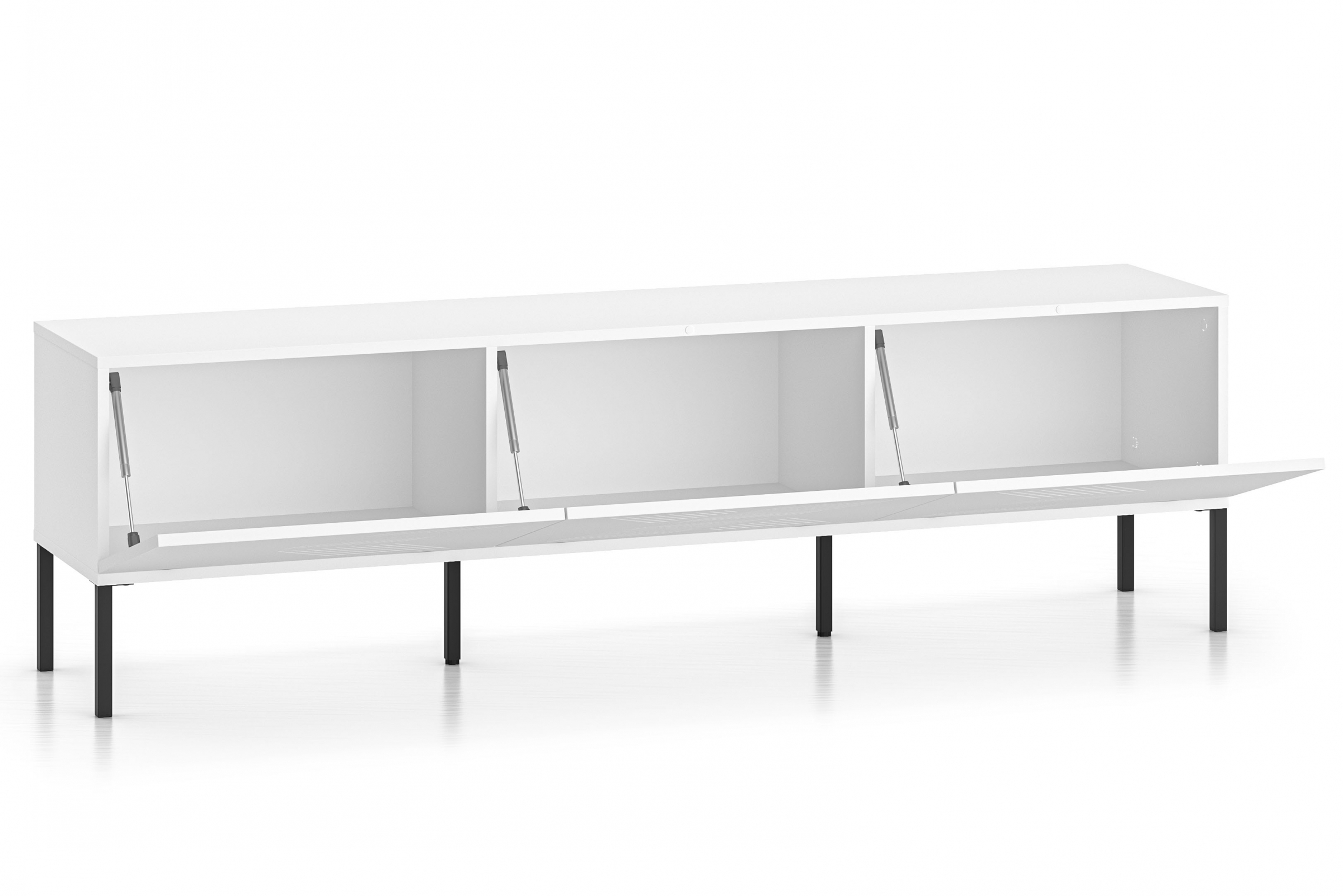 TV stolek Pingli 170 cm - bílý mat / černé nožky Skříňka RTV Pingli 04 - 170 cm - Bílý mat / černé Nohy