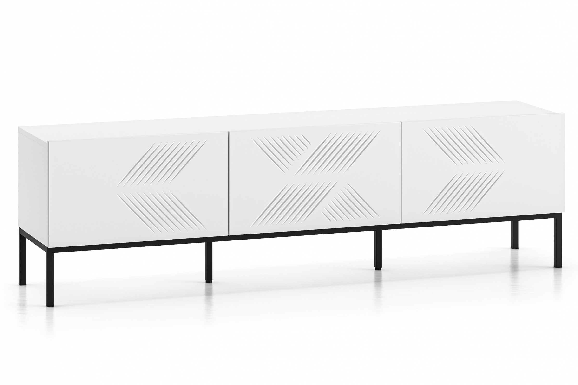 TV stolek Pingli 170 cm - bílý mat / černý rošt Skříňka RTV Pingli 04 - 170 cm - Bílý mat / Černý Rošt