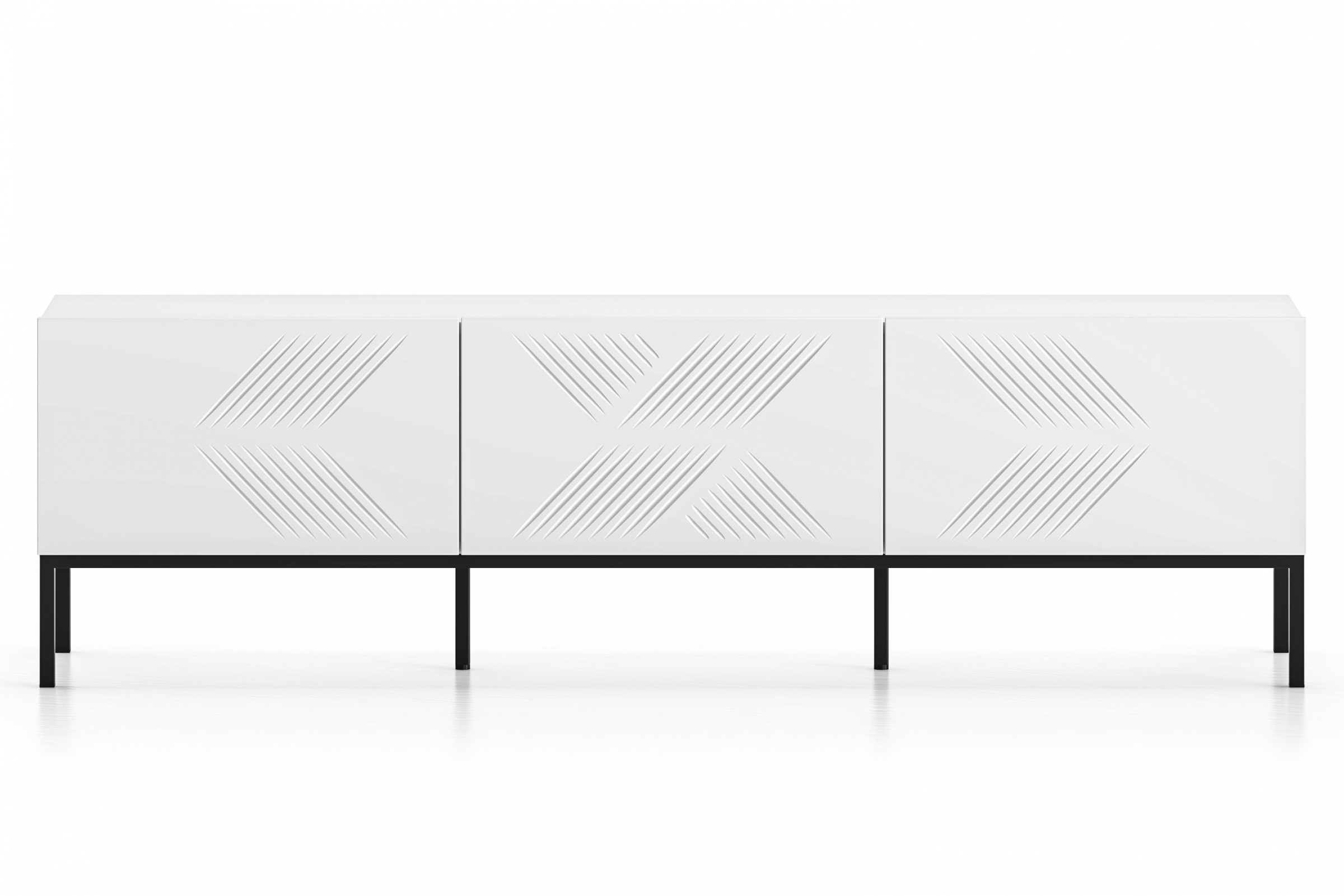 TV stolek Pingli 170 cm - bílý mat / černý rošt Skříňka RTV Pingli 04 - 170 cm - Bílý mat / Černý Rošt