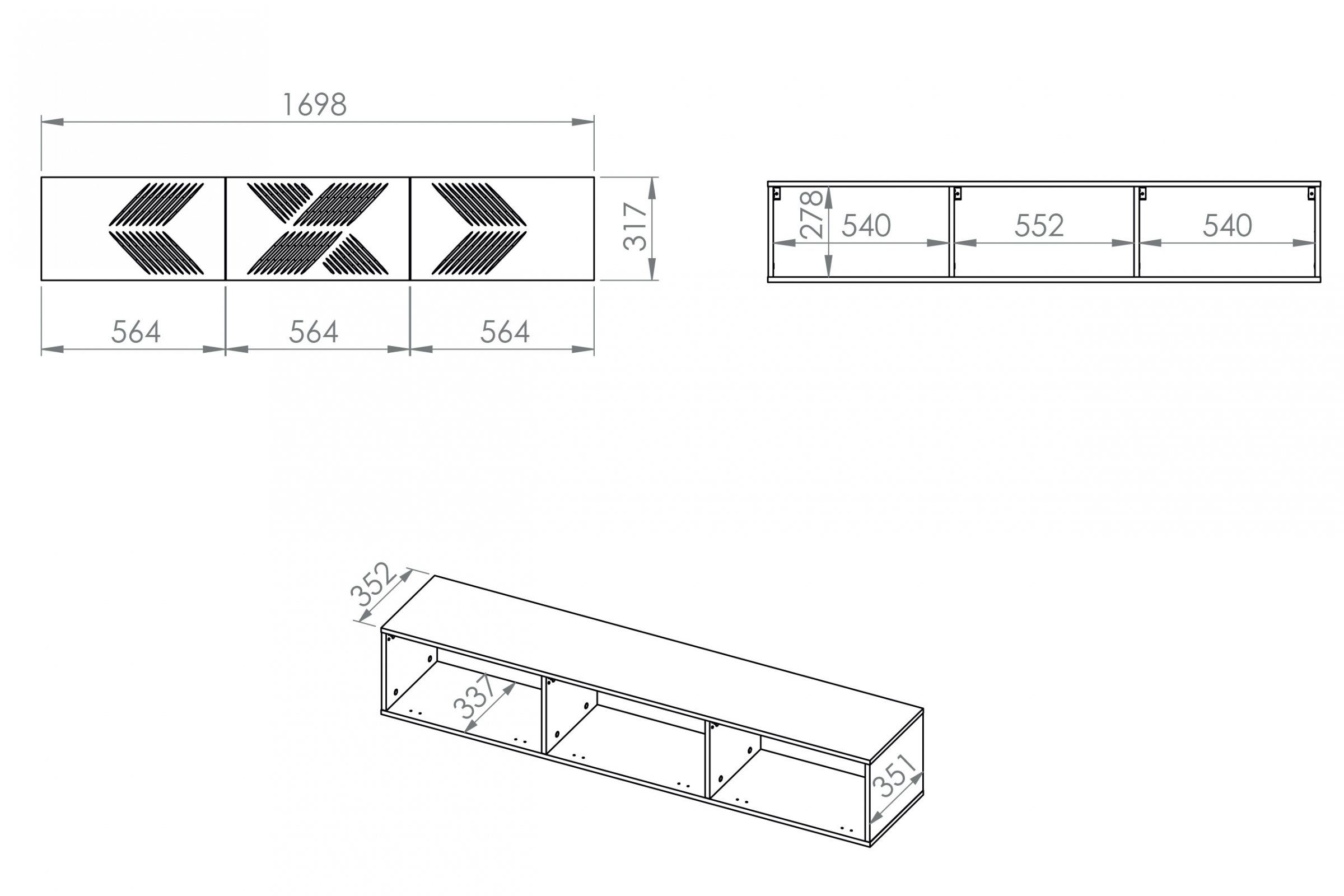 Závěsný TV stolek Pingli 170 cm - bílý mat Skříňka RTV Pingli 04 závěsná 170 cm - Bílý mat