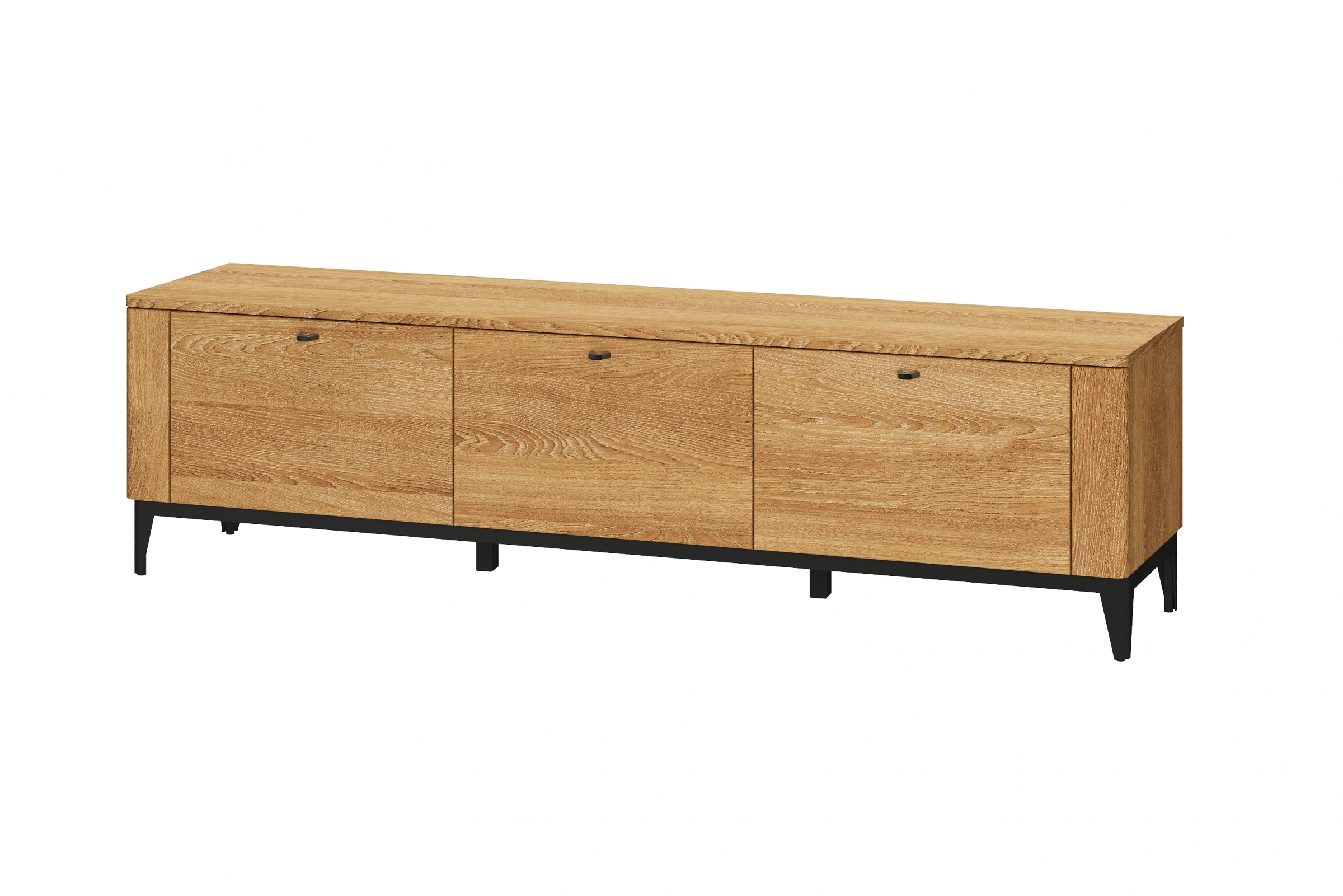 TV stolek Porto 25 se zásuvkami 180 cm - dub zlatý / černý mat Skříňka RTV Porto 25 s zásuvkami 180 cm - Dub zlatý/Černý mat