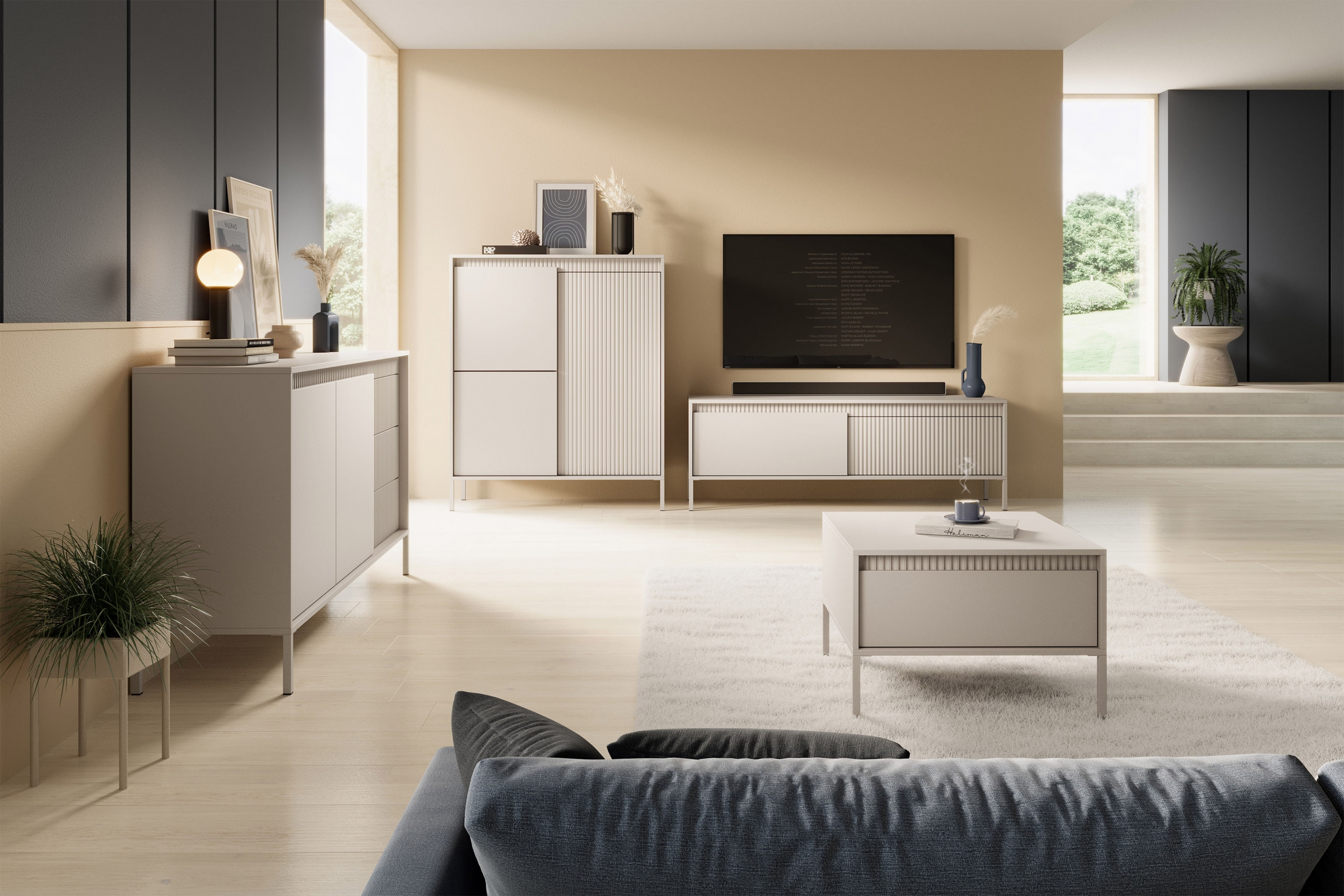 TV stolek Sanos 153 cm - béžový Skříňka RTV Sanos 153 cm - Béžová