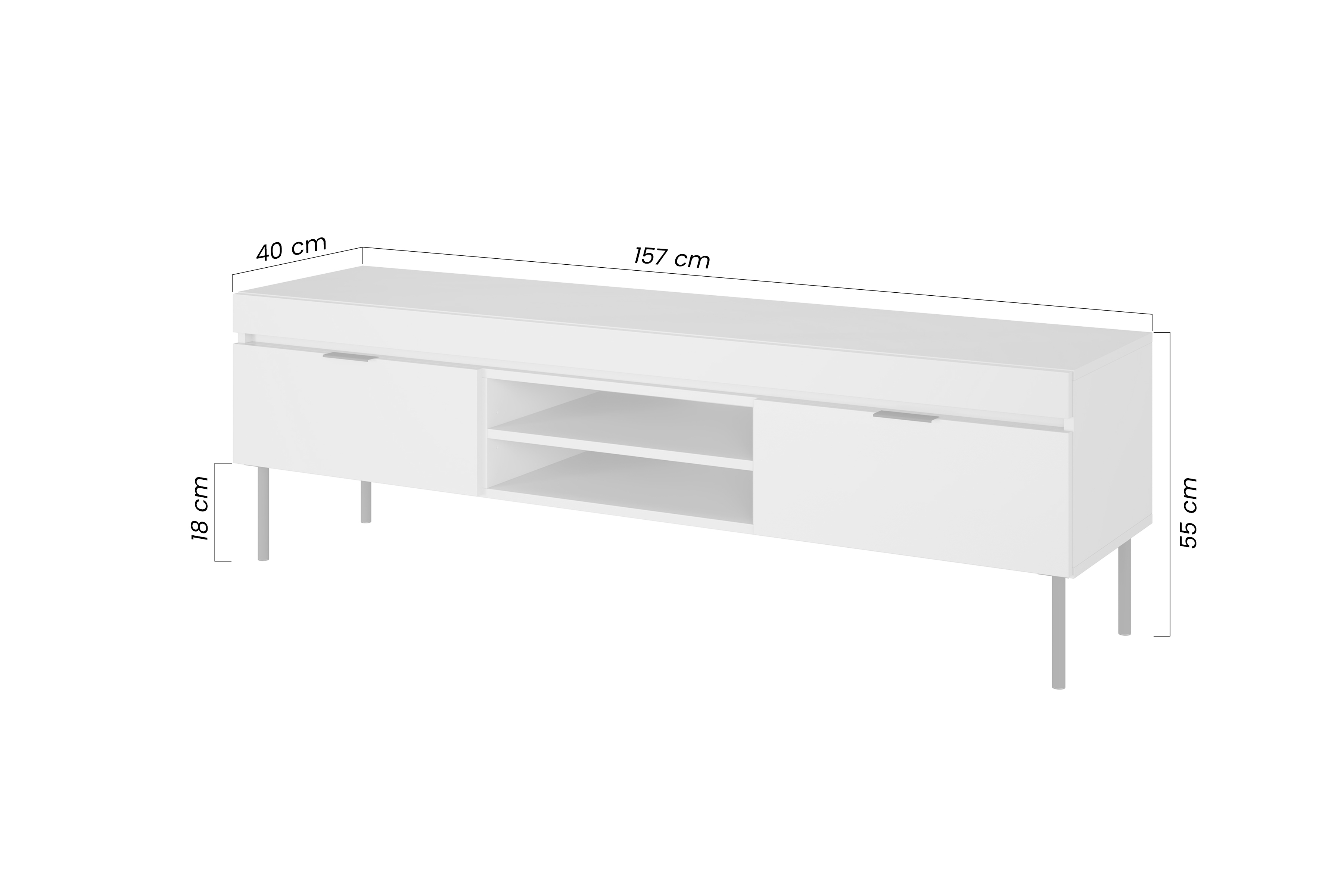 TV stolek Sentia 157 cm - černý / černý skříňka RTV Sentia 157 na kovových nohách - černá / černá 