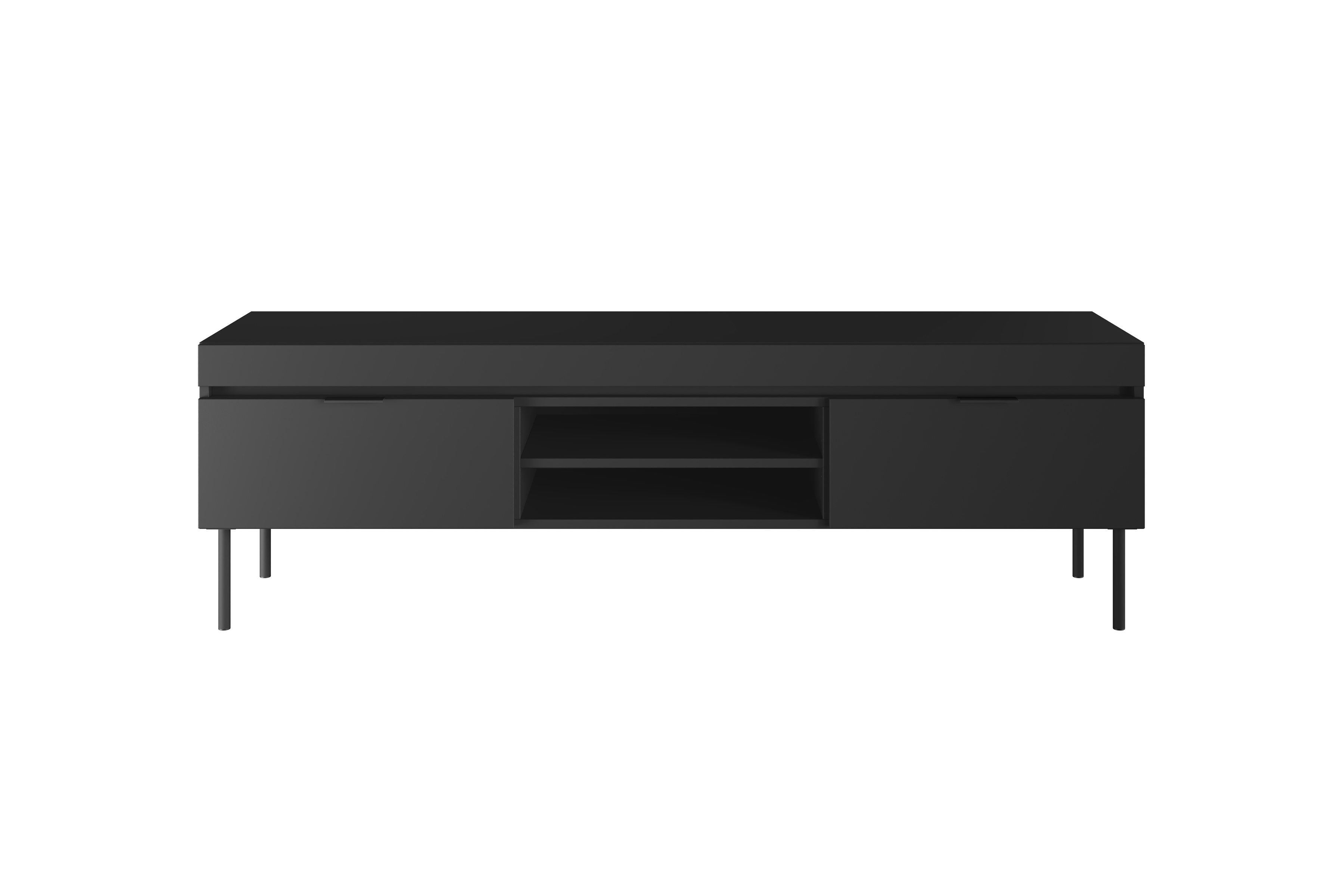 TV stolek Sentia 157 cm - černý / černý skříňka RTV Sentia 157 na kovových nohách - černá / černá 