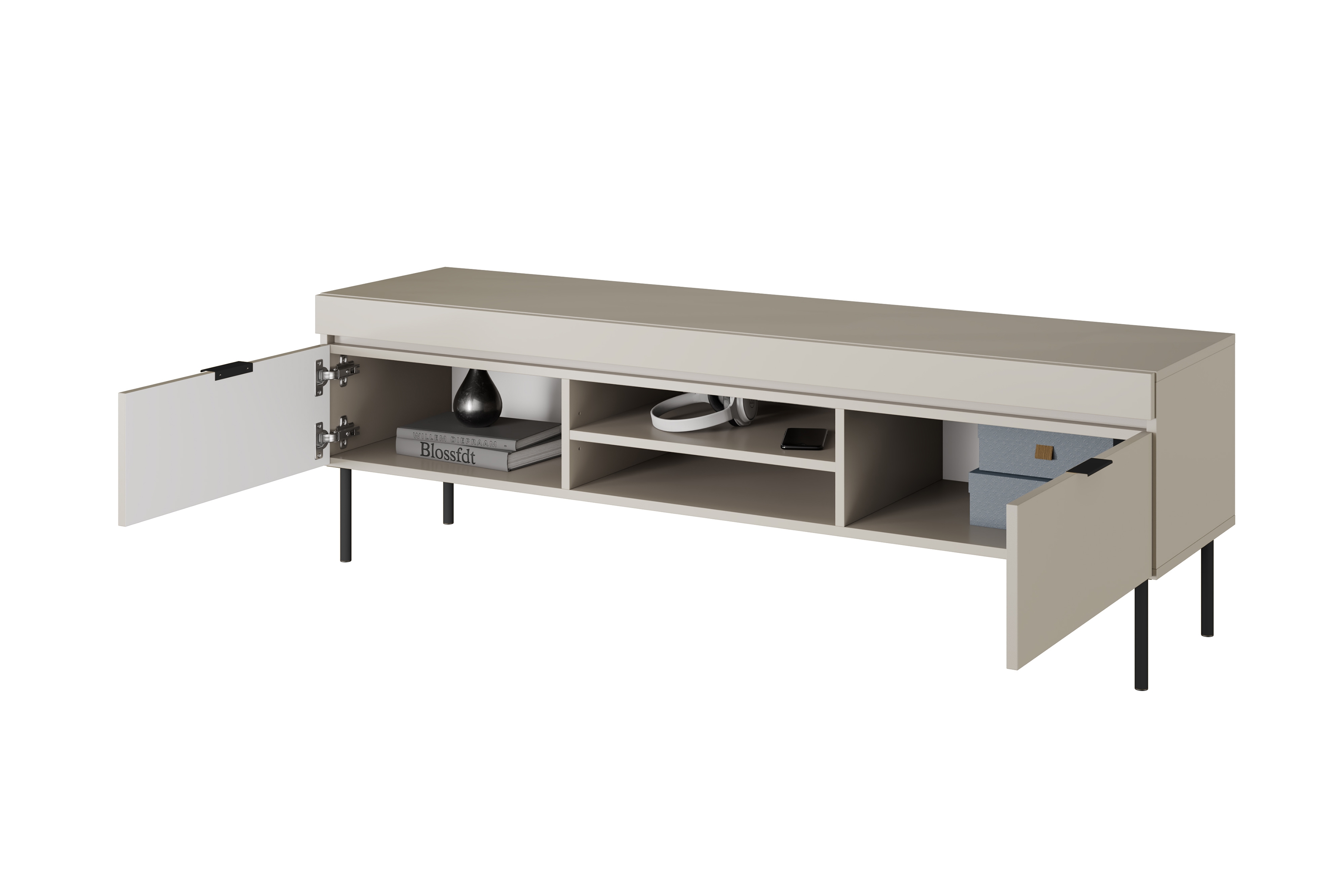 TV stolek Sentia 157 cm - kašmírový / černý skříňka RTV Sentia 157 na kovových nohách - kszamir / černá 