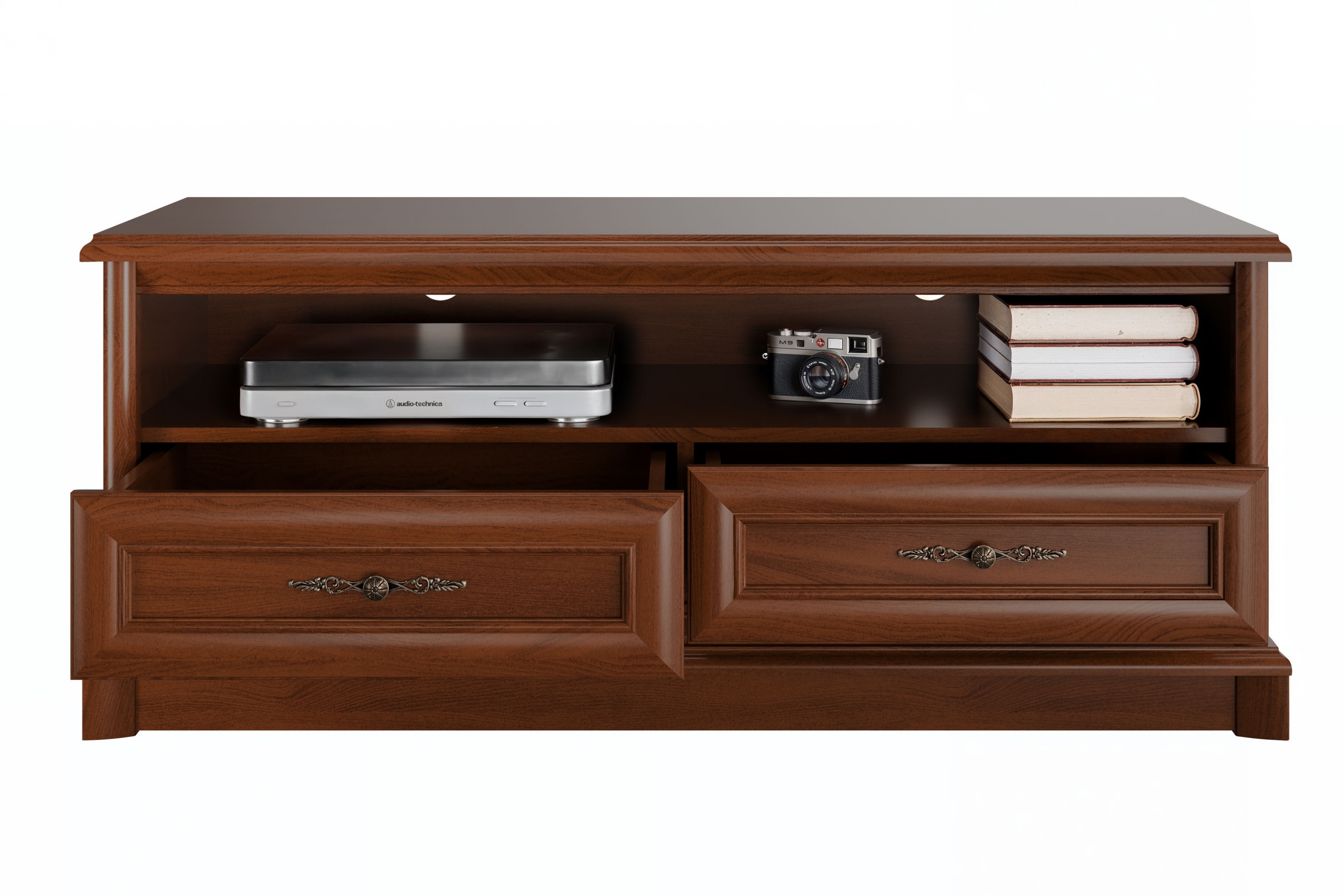 TV stolek Sonata 130 cm se zásuvkami a výklenkem - kaštan šlechetný Skříňka RTV Sonata se zásuvkami i wneka 130 cm - kaštan szlachetny