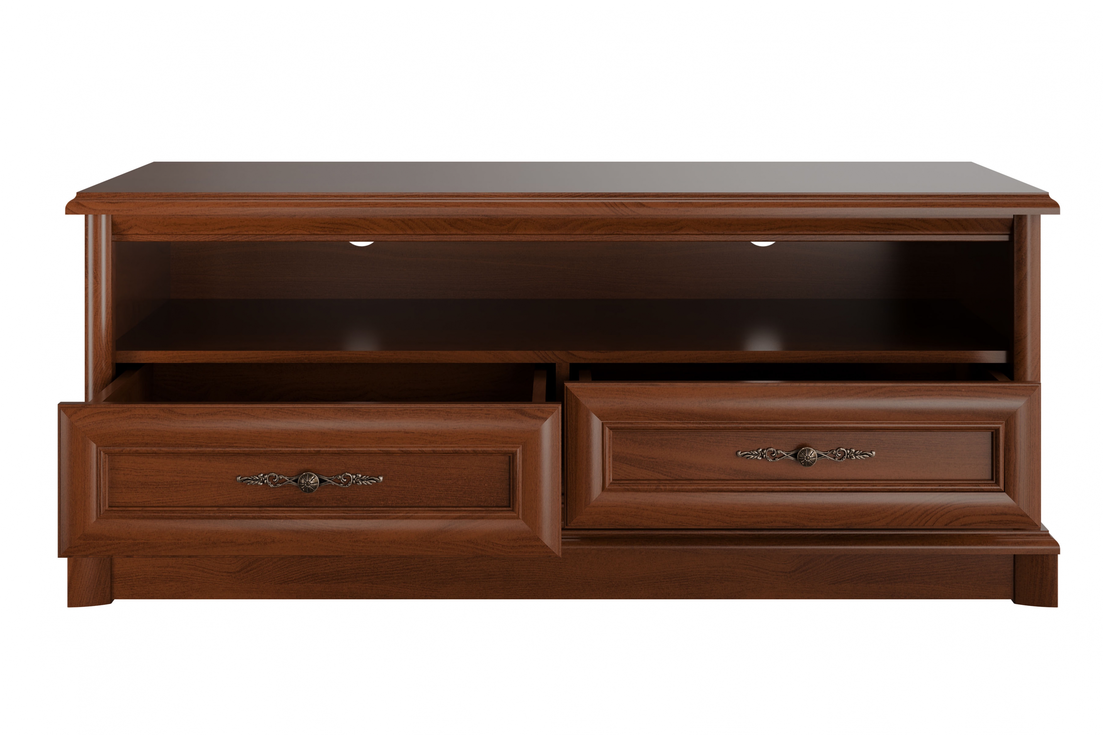 TV stolek Sonata 130 cm se zásuvkami a výklenkem - kaštan šlechetný Skříňka RTV Sonata se zásuvkami i wneka 130 cm - kaštan szlachetny