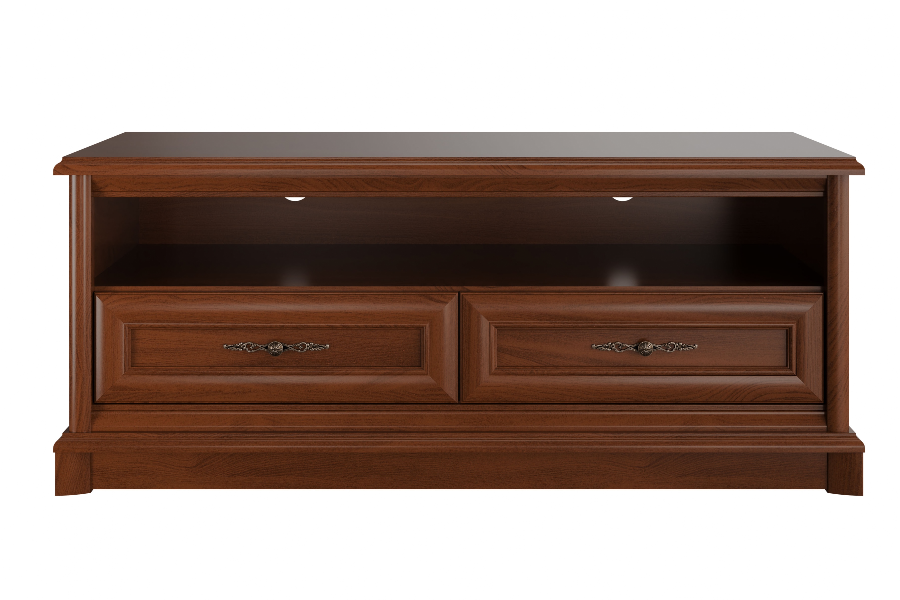 TV stolek Sonata 130 cm se zásuvkami a výklenkem - kaštan šlechetný Skříňka RTV Sonata se zásuvkami i wneka 130 cm - kaštan szlachetny