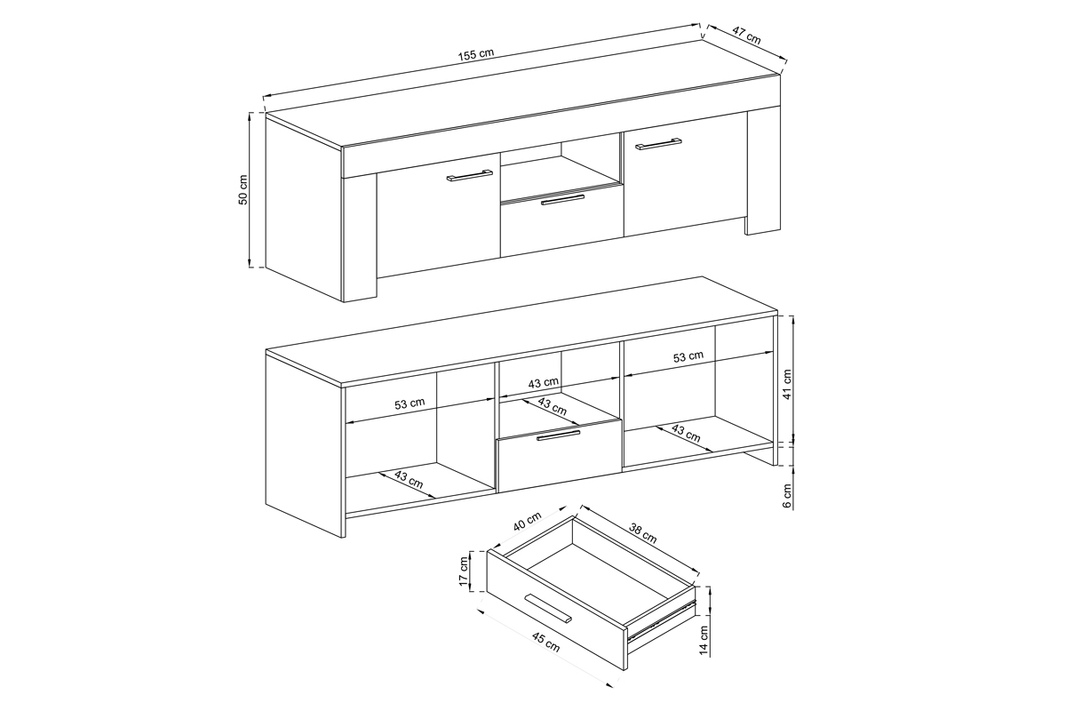 Komoda TV s policou Favi - dub riviera TV skrinka Favi - Rozmery
