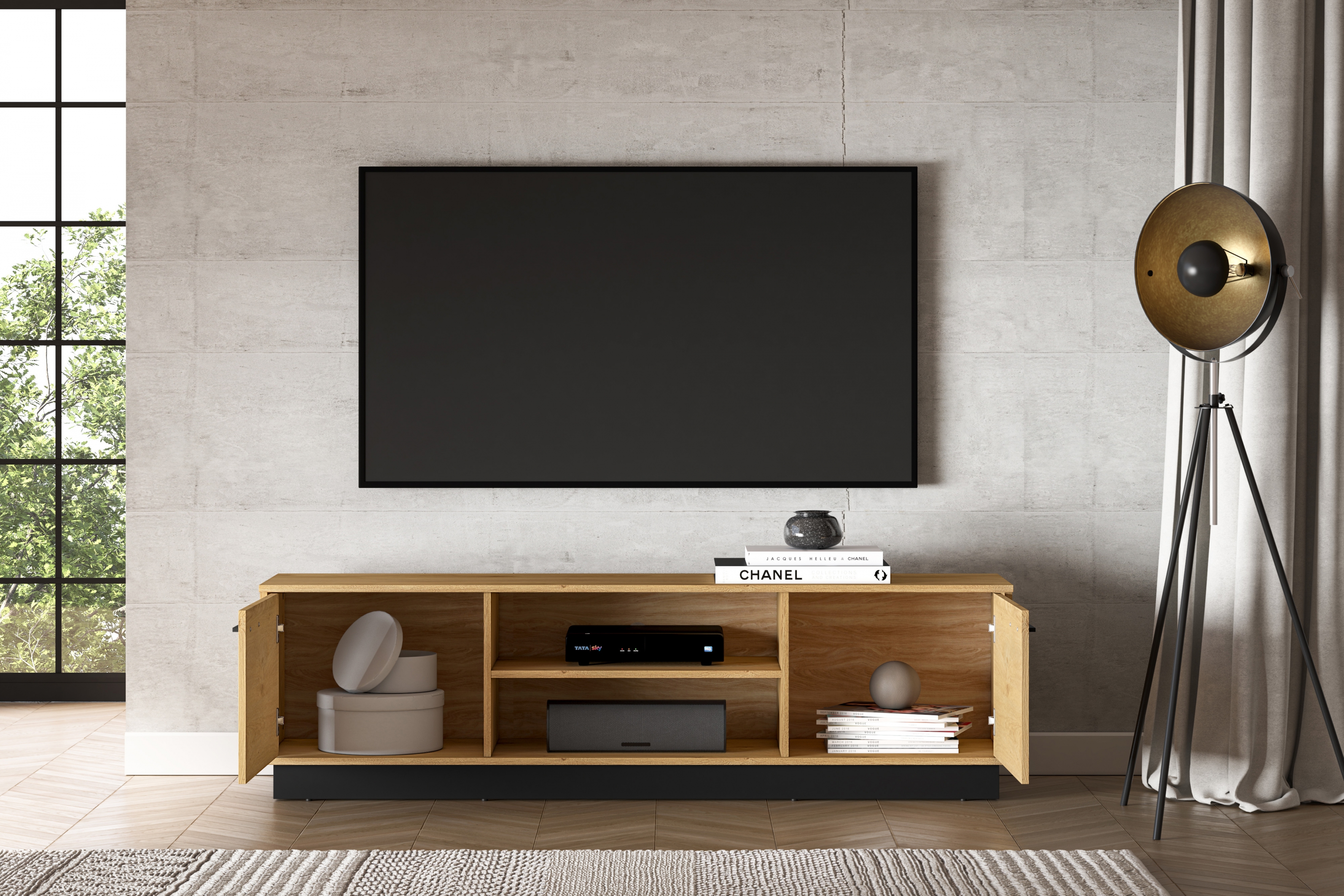 TV stolek Stivio 170 cm - dub stylový / černý skříňka RTV Stivio 170 cm - dub stylová / černá