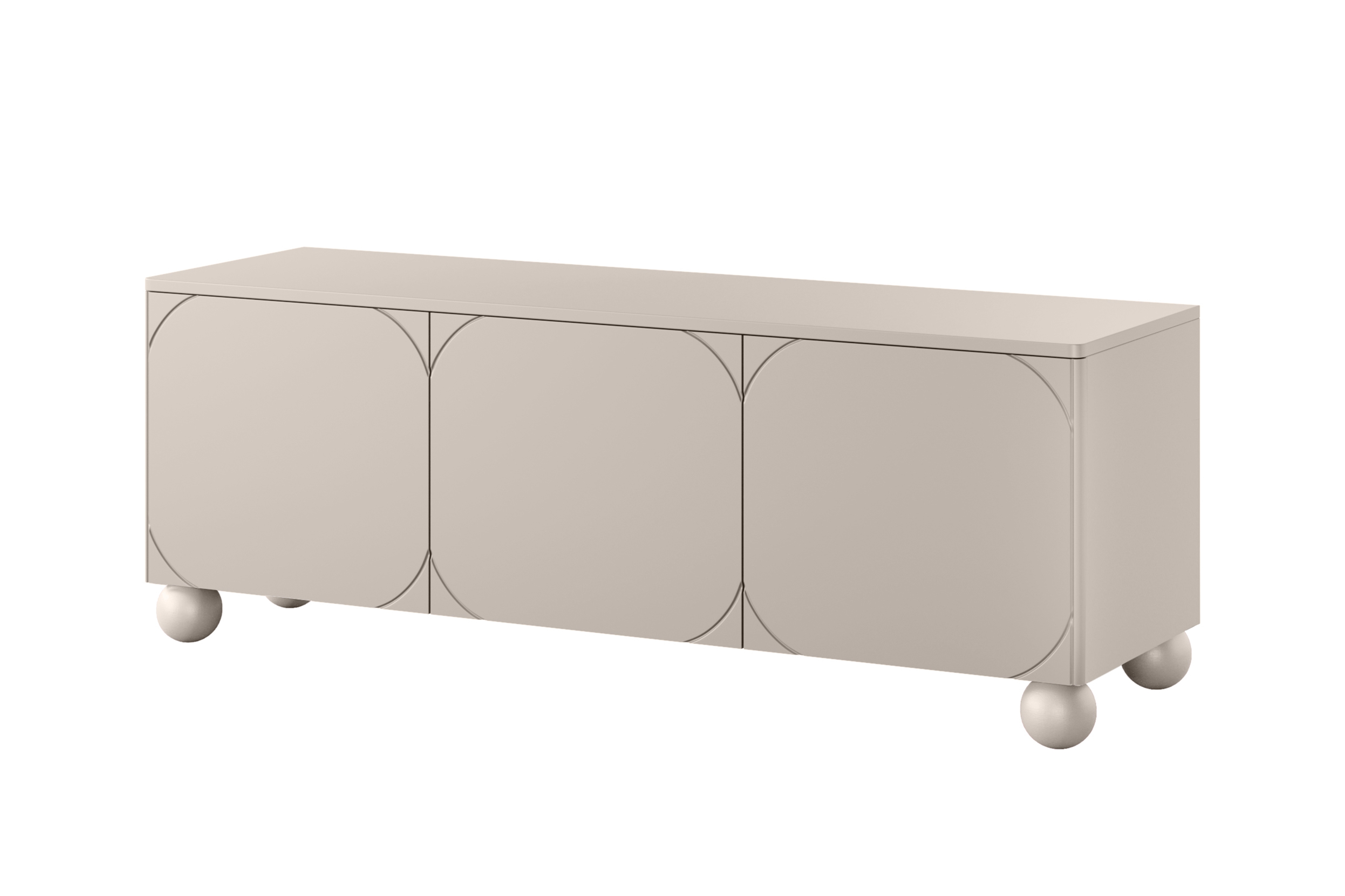 TV stolík Sonatia II 150 cm trojdverový na guľatých nohách - kašmírový TV skrinka trojdverová Sonatia II na nogach kulach 150 cm - kašmír