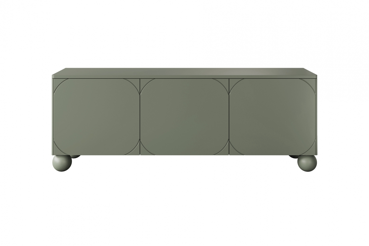 TV stolek Sonatia II 150 cm na kulovitých nožkách - olivový skříňka rtv zielona