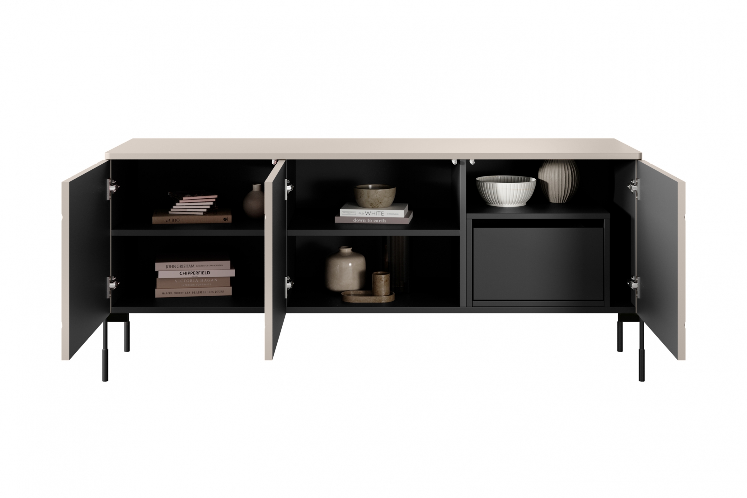 TV stolek Sonatia 150 cm se skrytou zásuvkou - kašmír skříňka RTV třídveřová z ukryta szuflada Sonatia 150 cm - kašmír