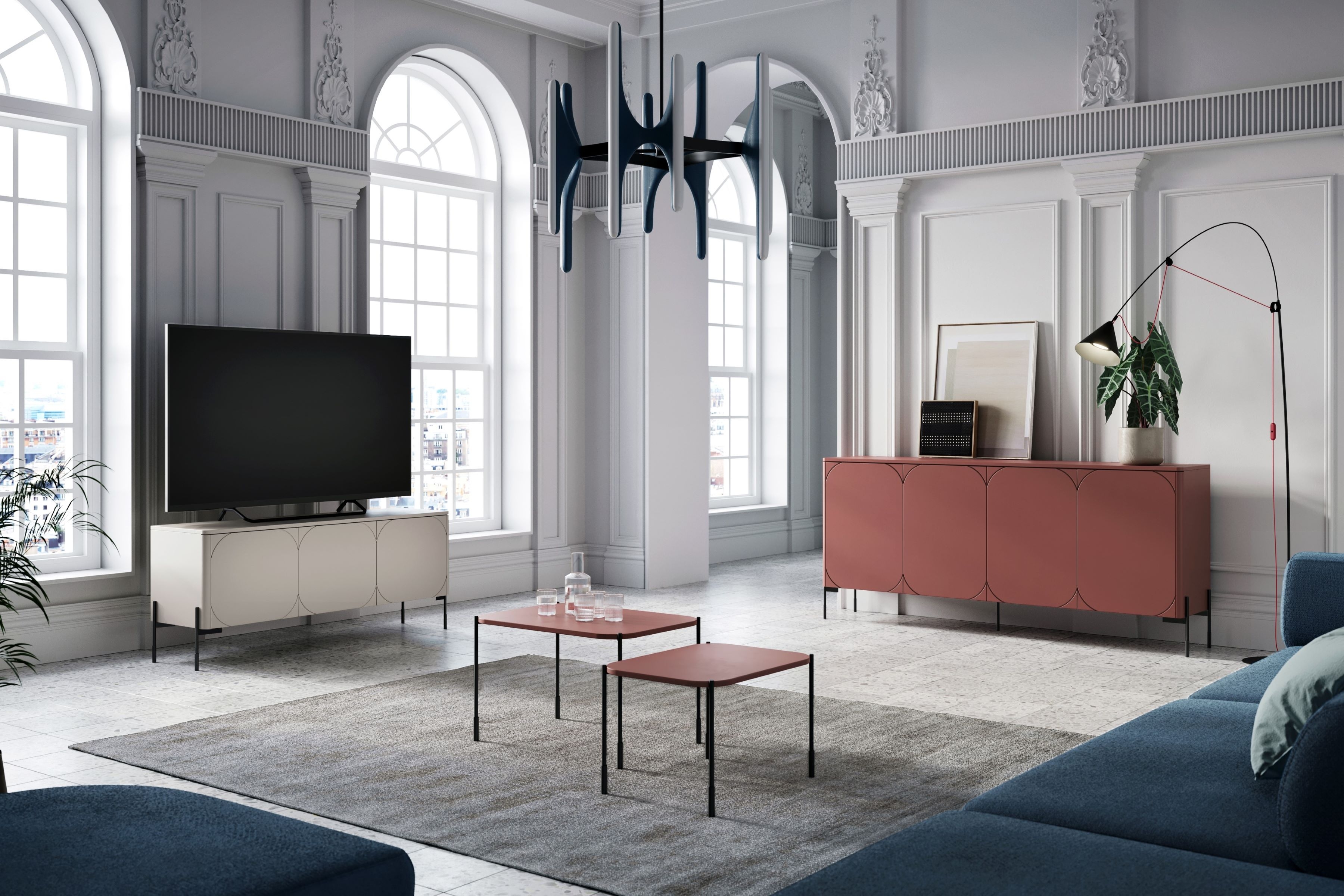 TV stolek Sonatia 150 cm se skrytou zásuvkou - kašmír skříňka rtv pro obývacího pokoje