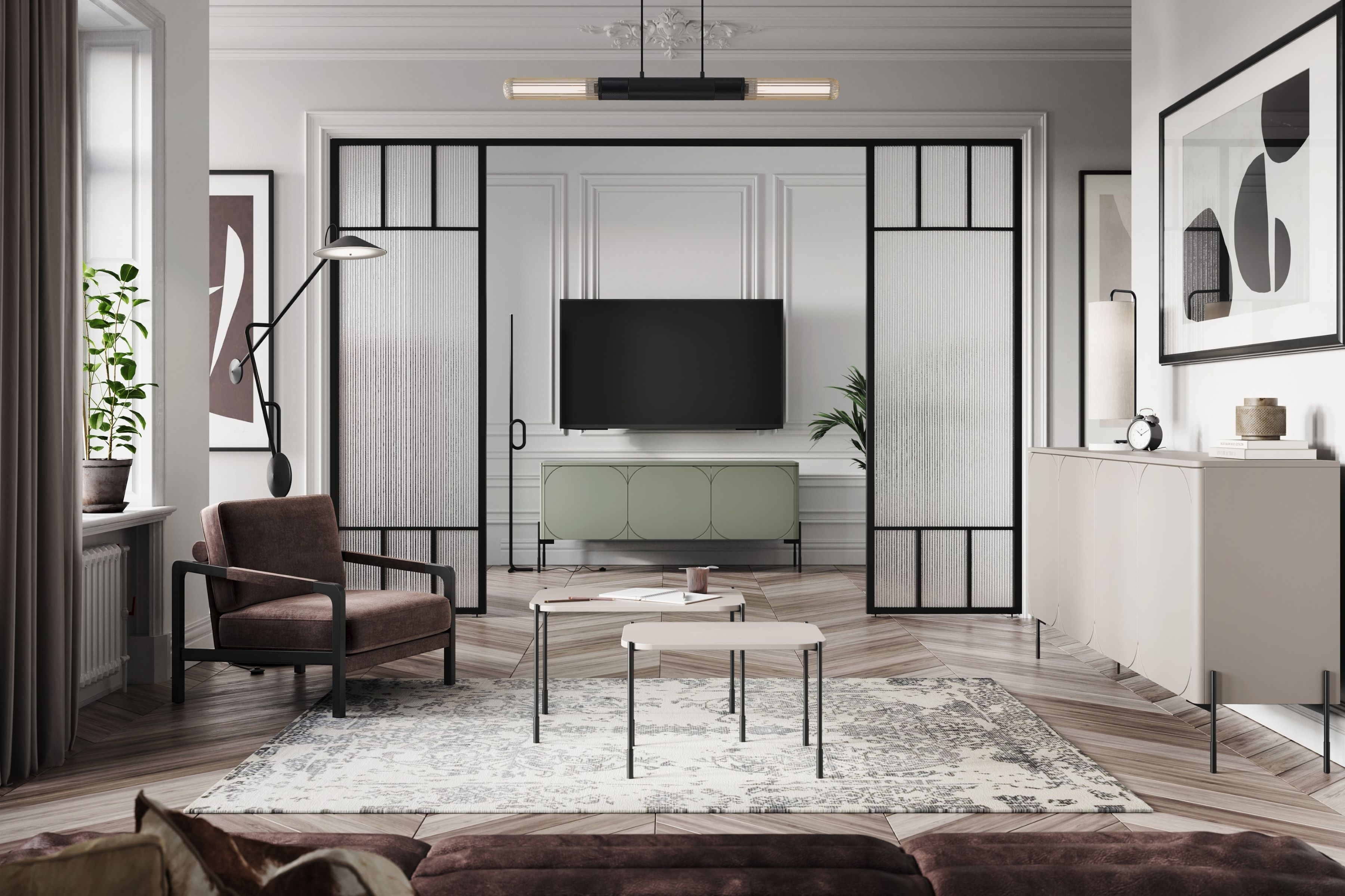 TV stolek Sonatia 150 cm se skrytou zásuvkou - olivová skříňka RTV třídveřová z ukryta szuflada Sonatia 150 cm - olivová