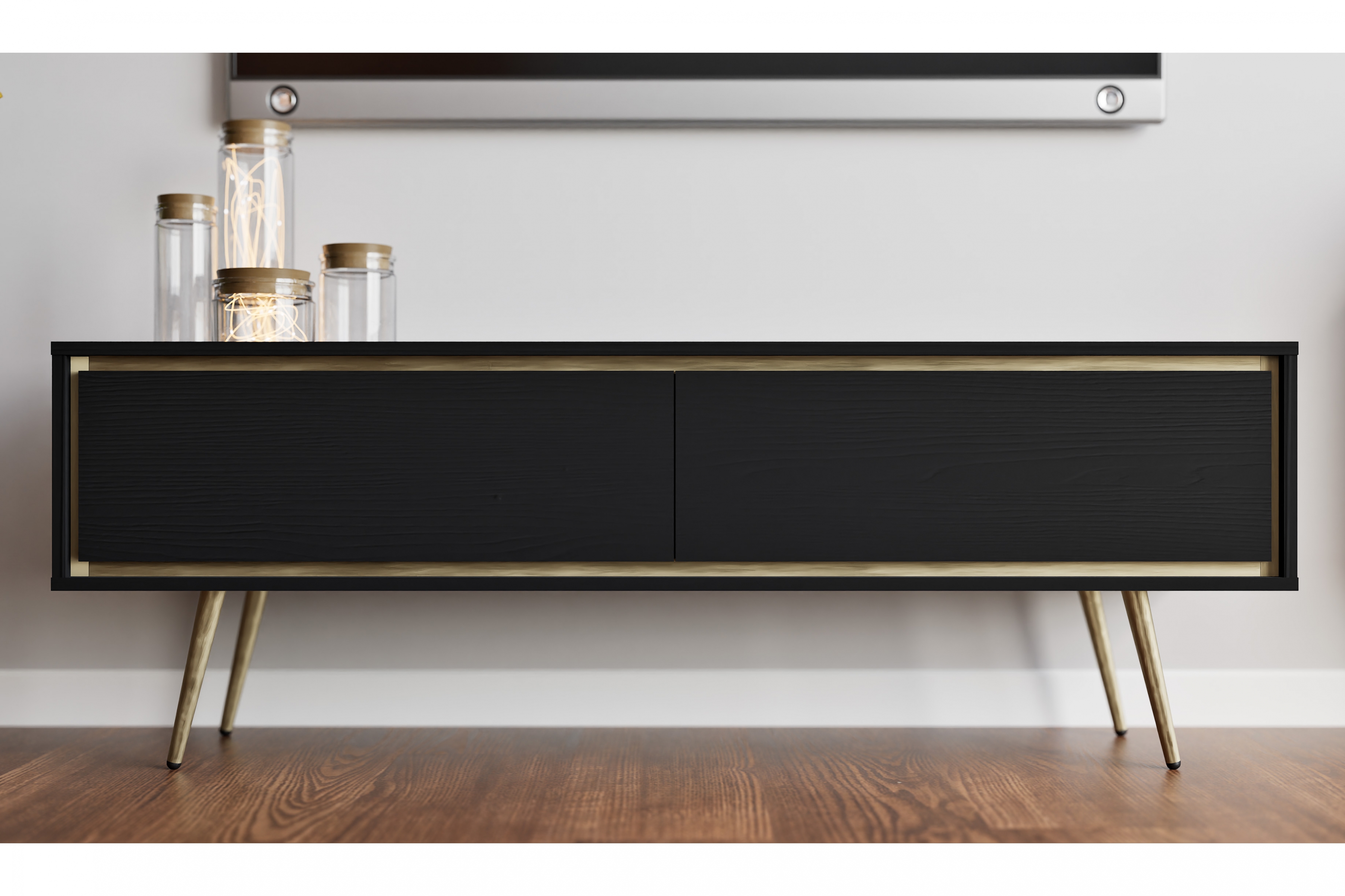 TV stolek Unili 150 cm - černý grafit / zlaté detaily skříňka RTV Unili 150 cm - černá grafit / zlatá