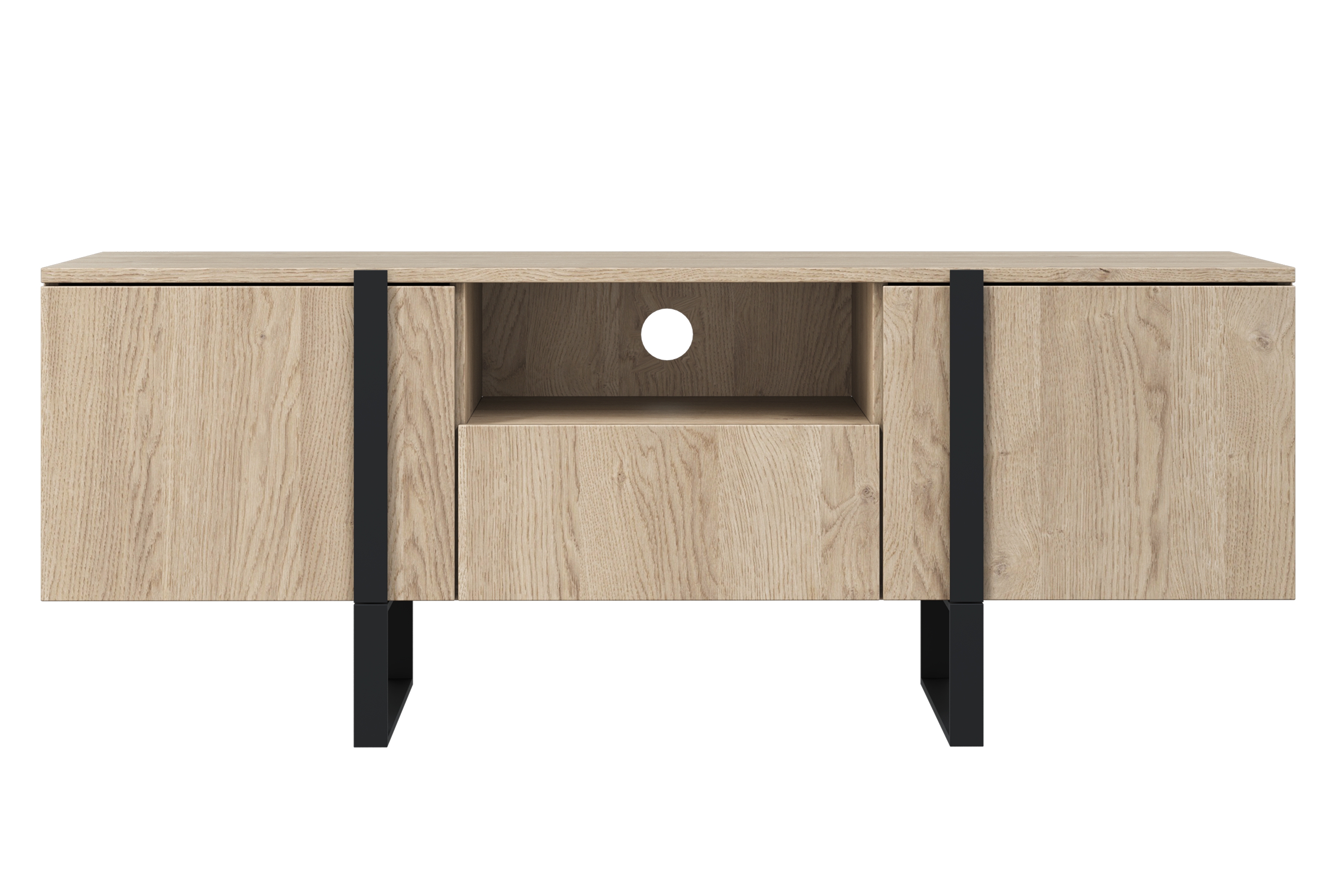 TV stolík Verica s otvorenou policou 150 cm - dub piškótový / čierne nožičky TV skrinka Verica z wneka i szuflada 150 cm - Dub biszkoptowy / čierny nozki