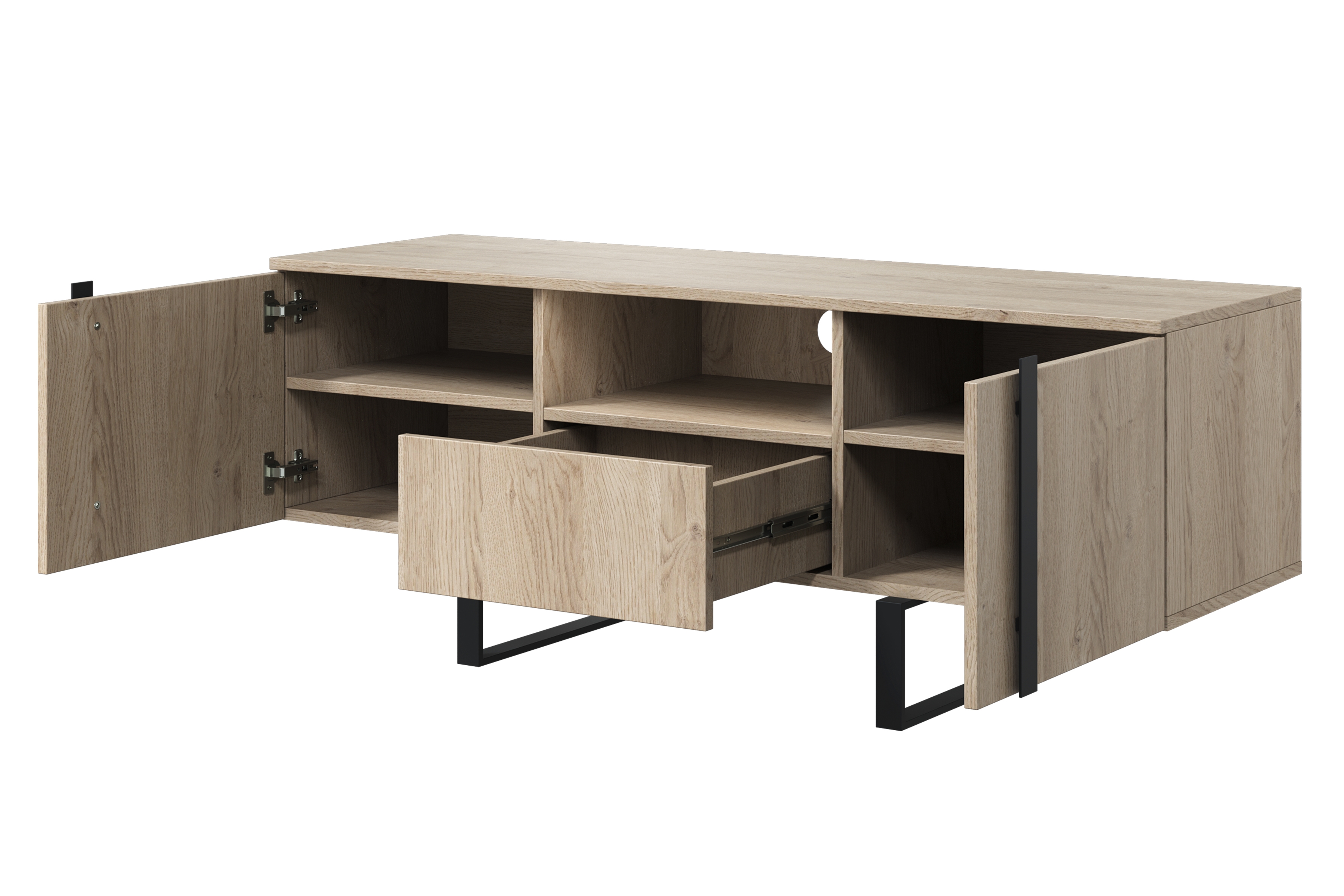 TV stolík Verica s otvorenou policou 150 cm - dub piškótový / čierne nožičky TV skrinka Verica z wneka i szuflada 150 cm - Dub biszkoptowy / čierny nozki