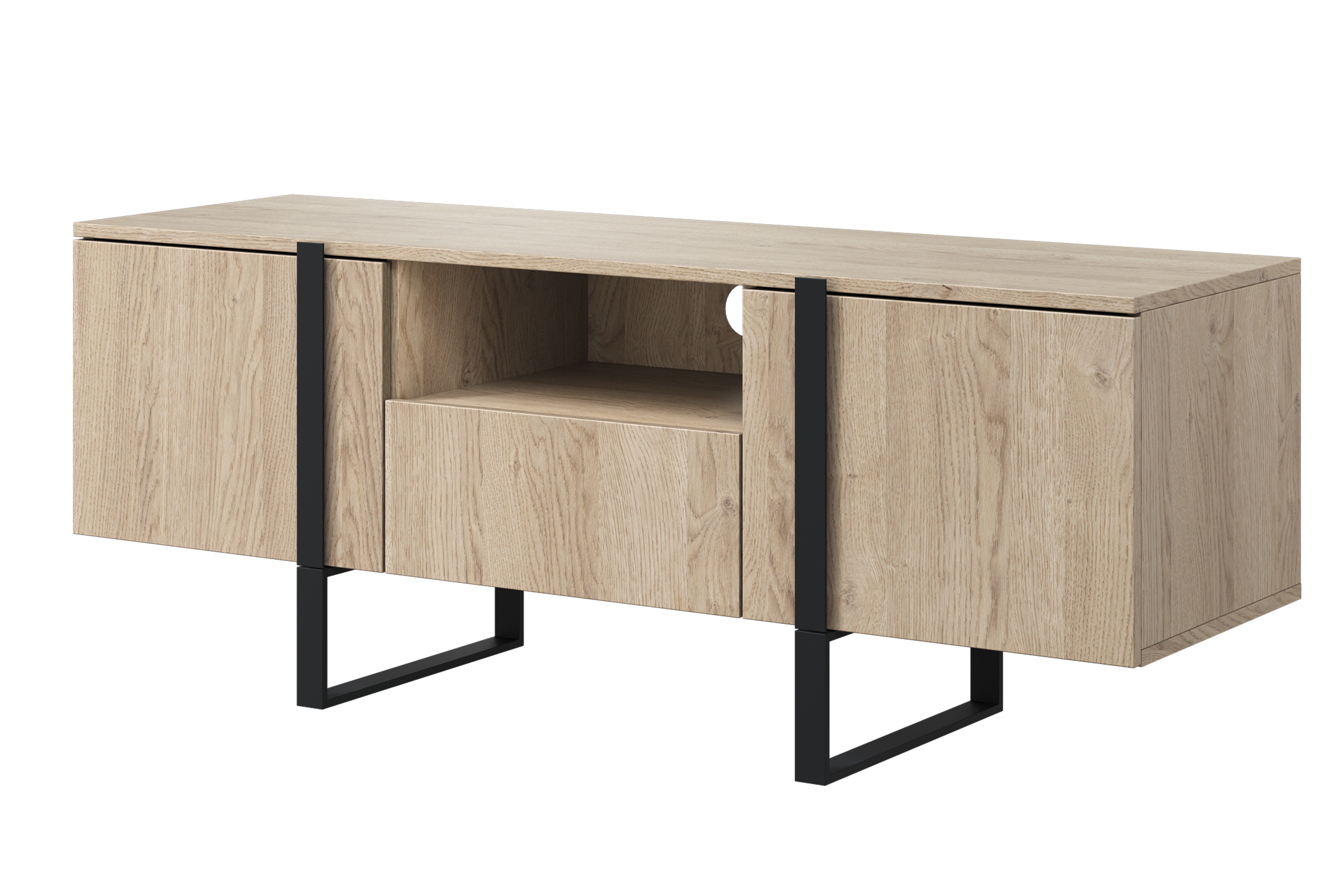 TV stolík Verica s otvorenou policou 150 cm - dub piškótový / čierne nožičky TV skrinka Verica z wneka i szuflada 150 cm - Dub biszkoptowy / čierny nozki