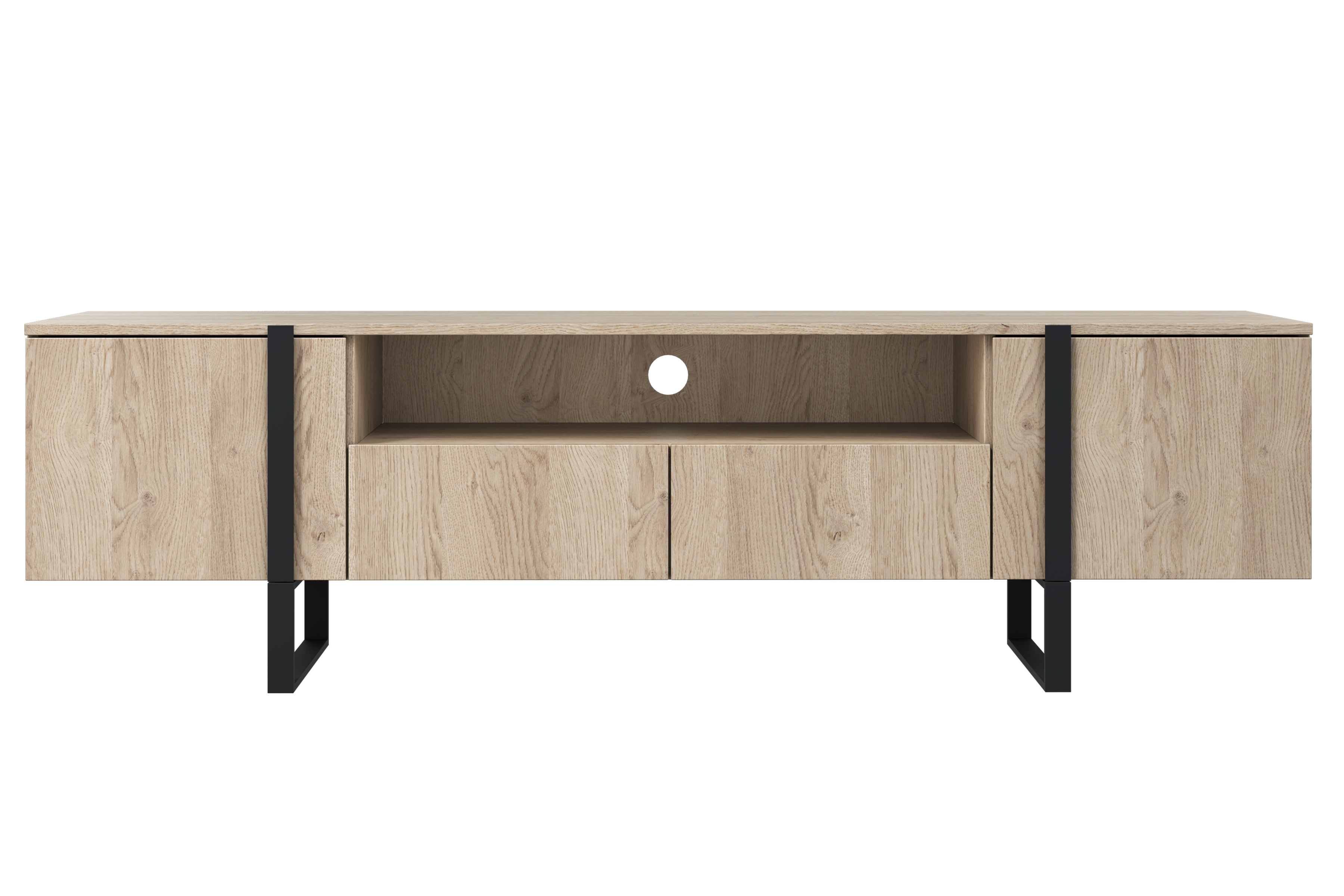 TV stolík Verica s otvorenou policou 200 cm - dub piškótový / čierne nožičky TV skrinka Verica z wneka i zásuvkami na kovových nohách 200 cm - Dub biszkoptowy / čierny nozki