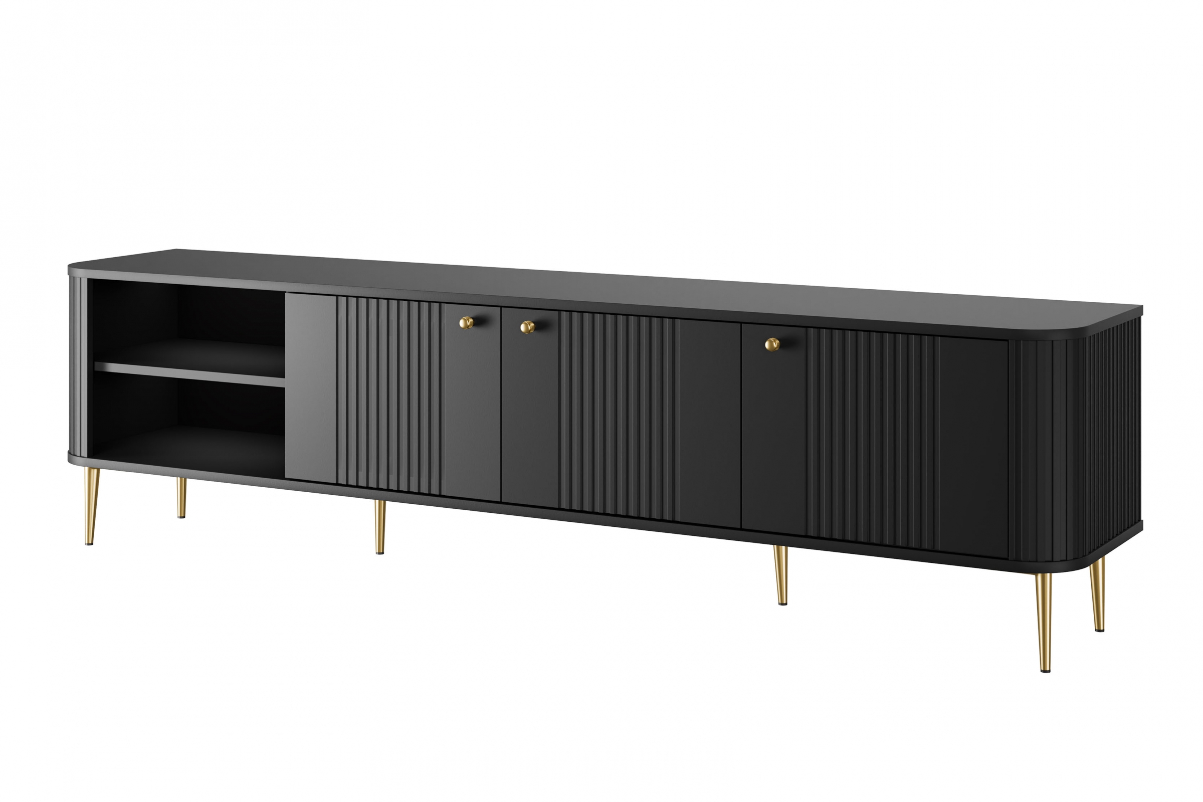 TV stolek Vesper 3D 187 cm - černý / zlaté nožky Skříňka RTV Vesper 187 cm - černá / zlaté Nohy