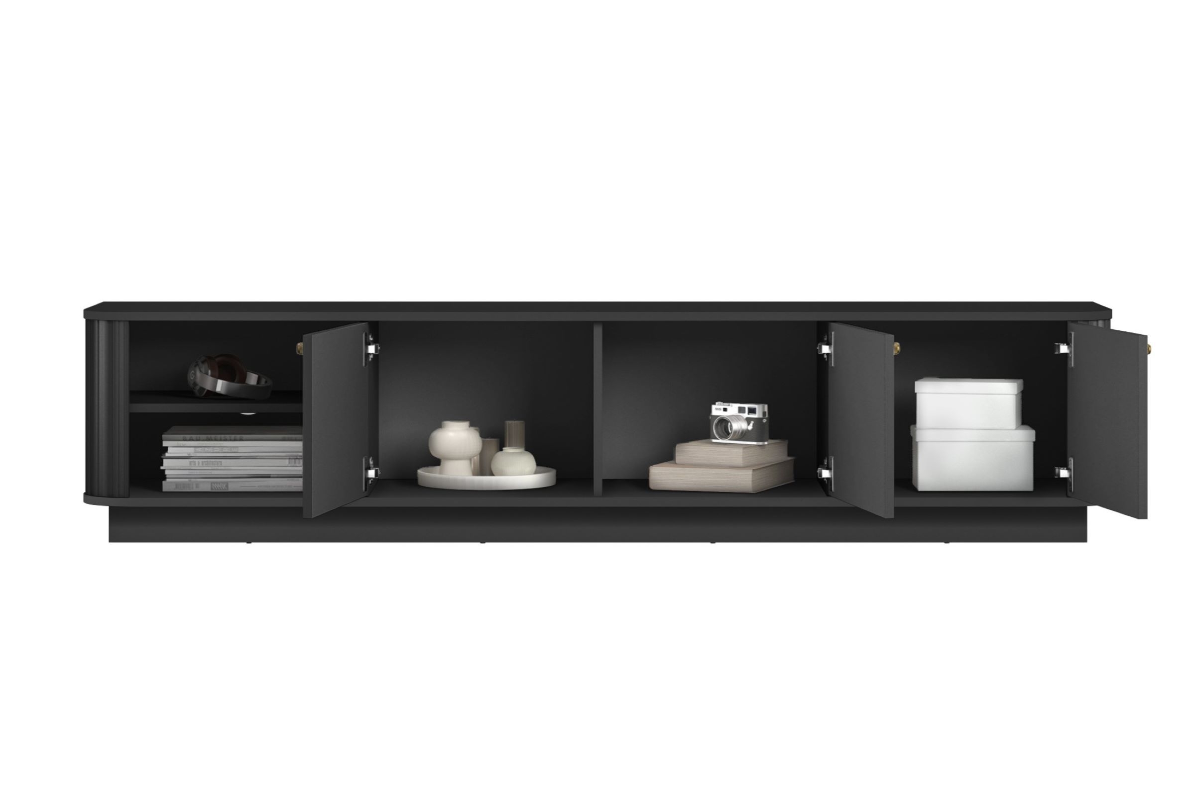 TV stolek Vesper 3D 187 cm - černá / zlaté úchyty skříňka RTV Vesper 3D 187 cm - černá / zlote Úchytky