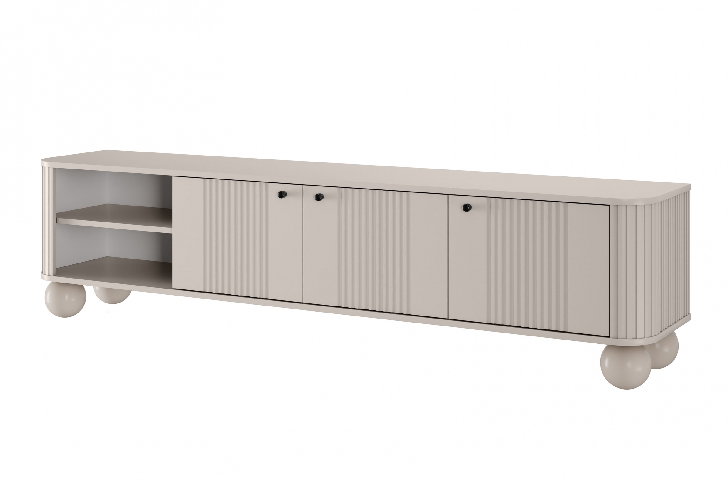 TV stolík Vespera 3D 187 cm - kašmírová / čierna / kašmírové nohy TV skrinka Vesper 3D 187 cm - kašmír / čierny úchyty / nožičky kule