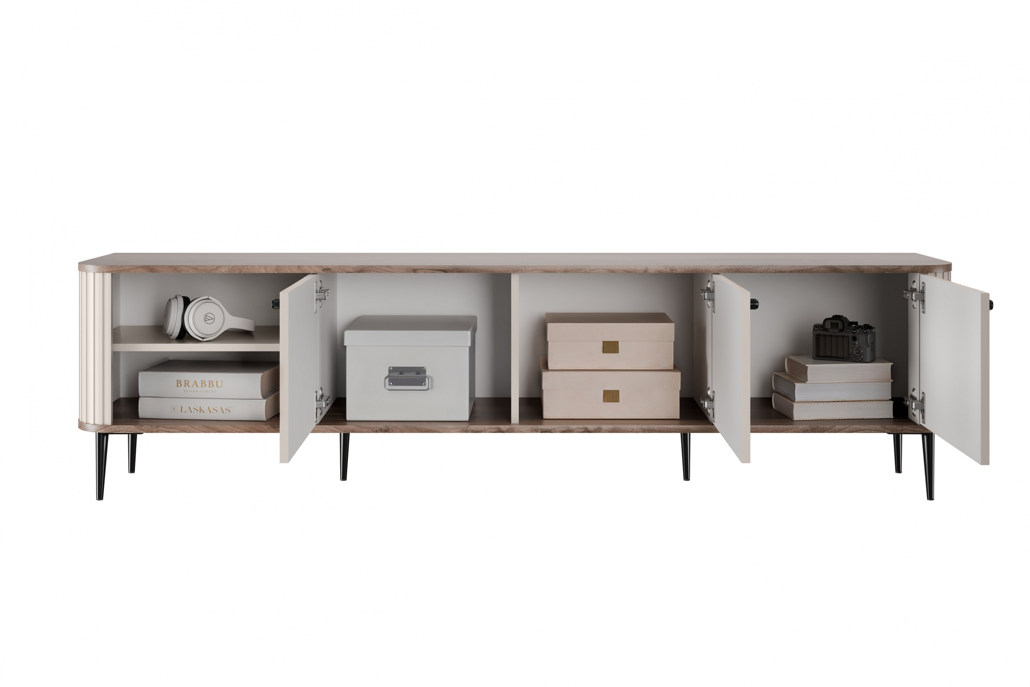 TV stolík Vespera 3D 187 cm - kašmírová / orech / čierne nožičky TV skrinka Vesper 3D 187 cm - kašmír / Orech / čierny nožičky