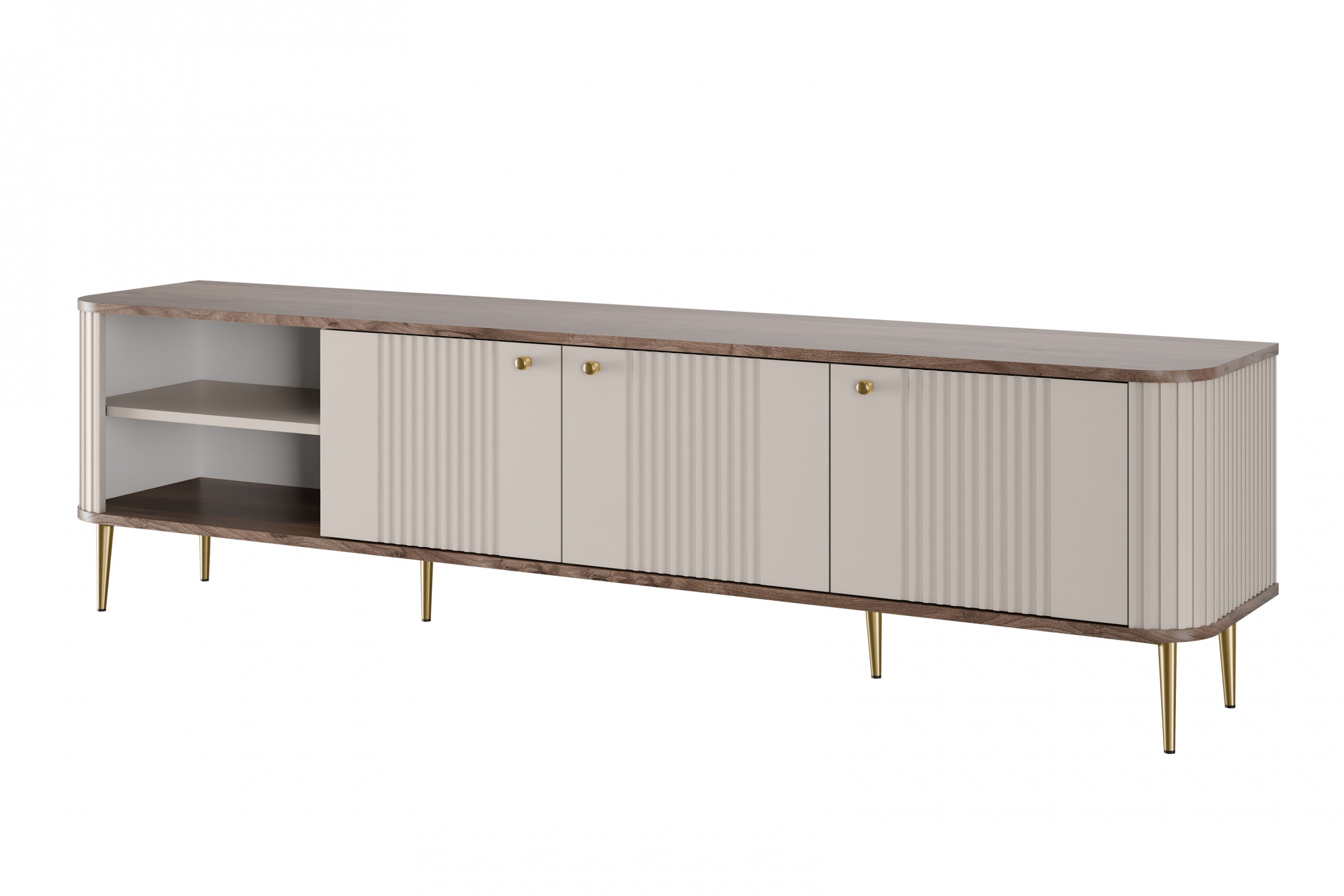 TV stolek Vesper 3D 187 cm - kašmírový / dekor ořech / zlaté nožky skříňka RTV Vesper 3D 187 cm - kašmír / ořech / zlote Nohy