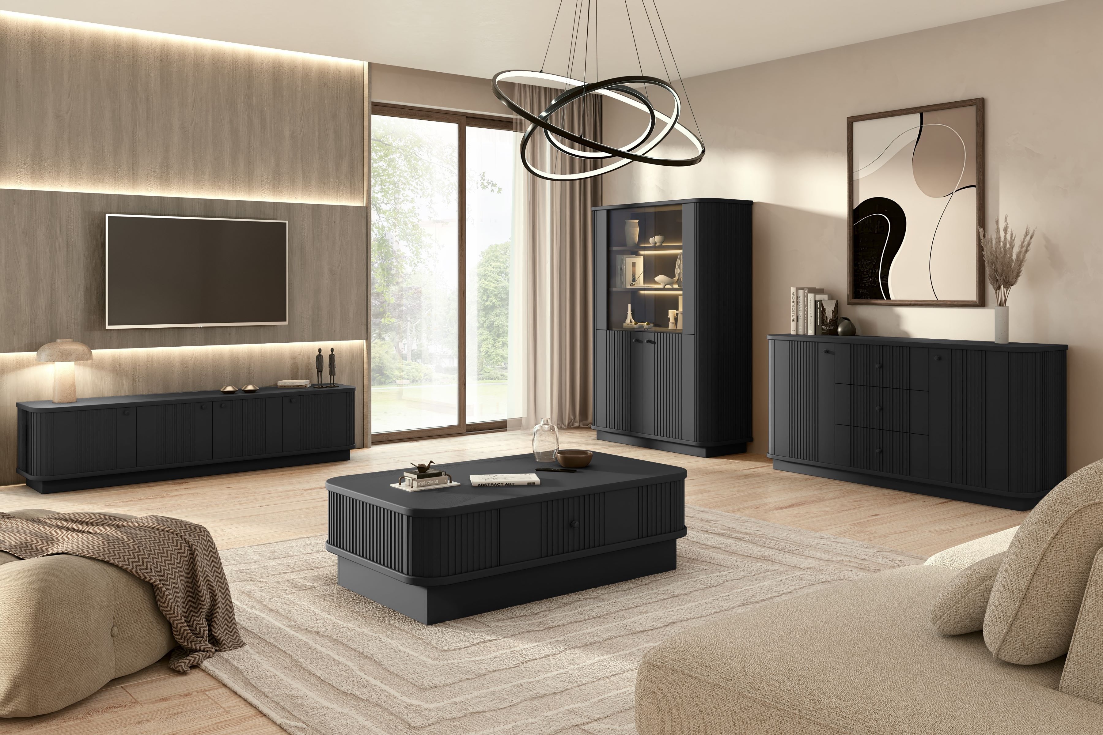 TV stolek Vesper 4D 187 cm - černá / černé úchyty skříňka RTV Vesper 4D 187 cm - černá / černá Úchytky