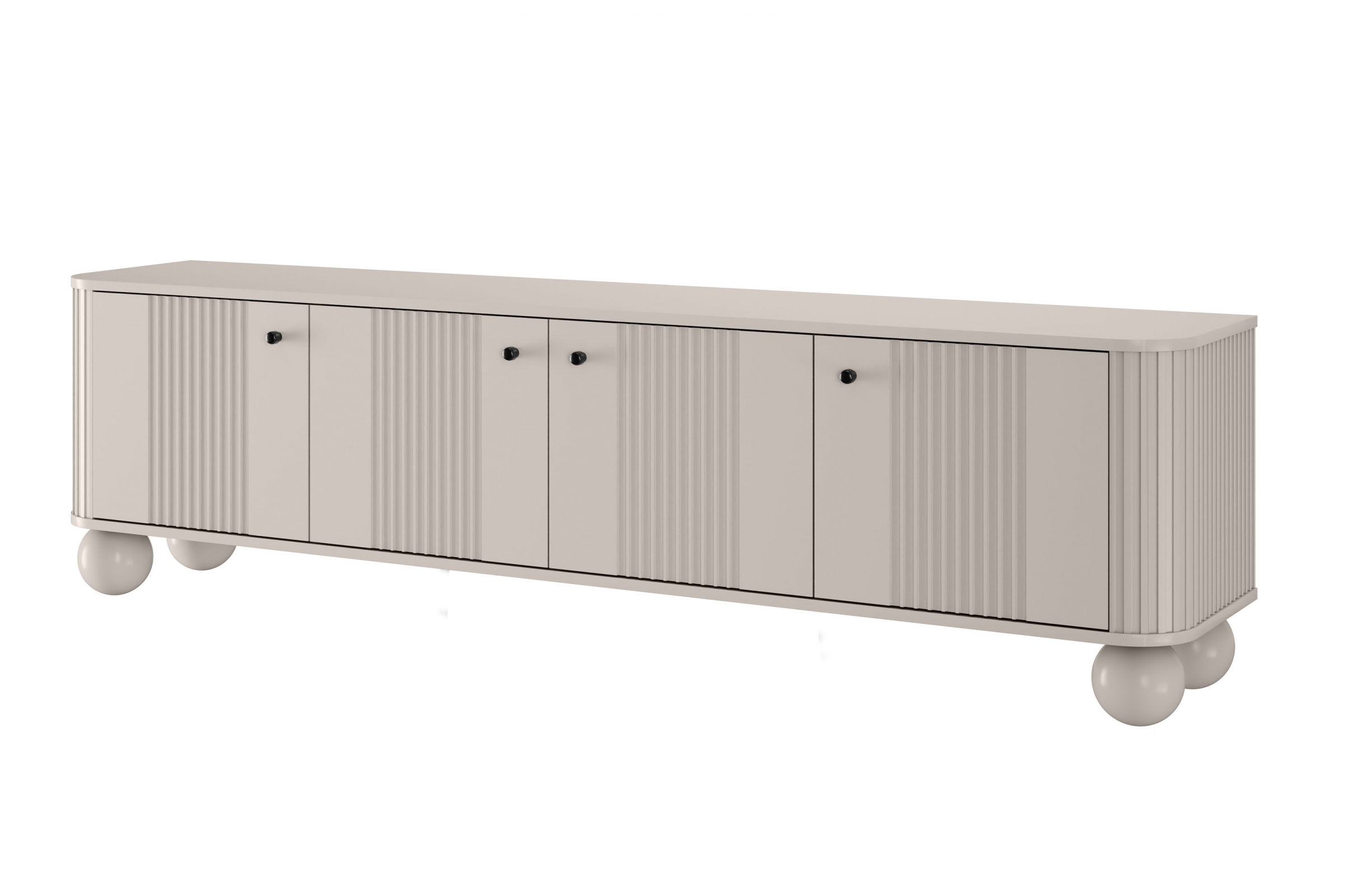 TV stolík Vespera 4D 187 cm - kašmírová / čierna / kašmírové nohy TV skrinka Vesper 4D 187 cm - kašmír / čierny úchyty / nožičky kule