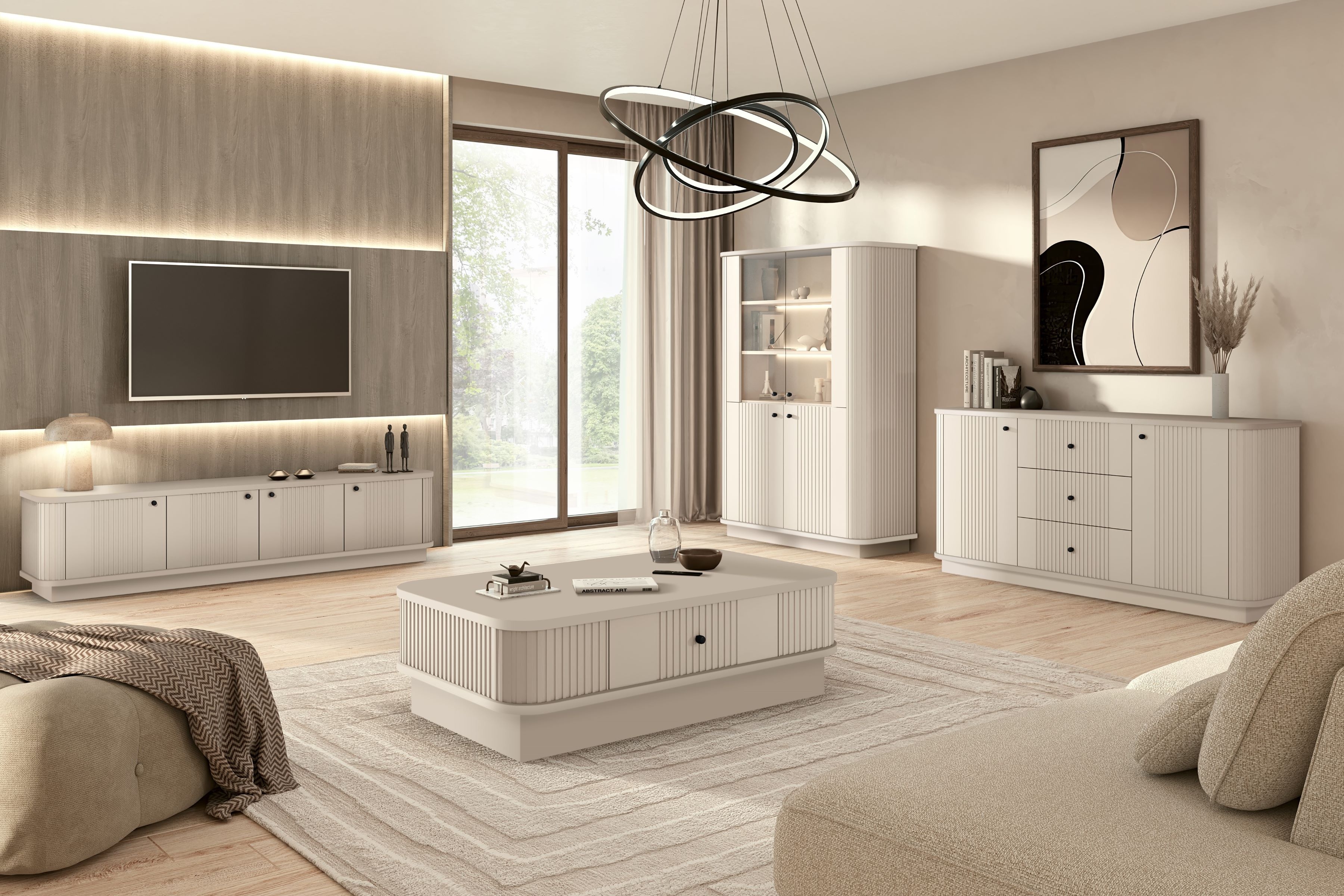 TV skrinka Vesper 4D 187 cm - kašmír / čierny úchyty TV skrinka Vesper 4D 187 cm - kašmír / čierny úchyty