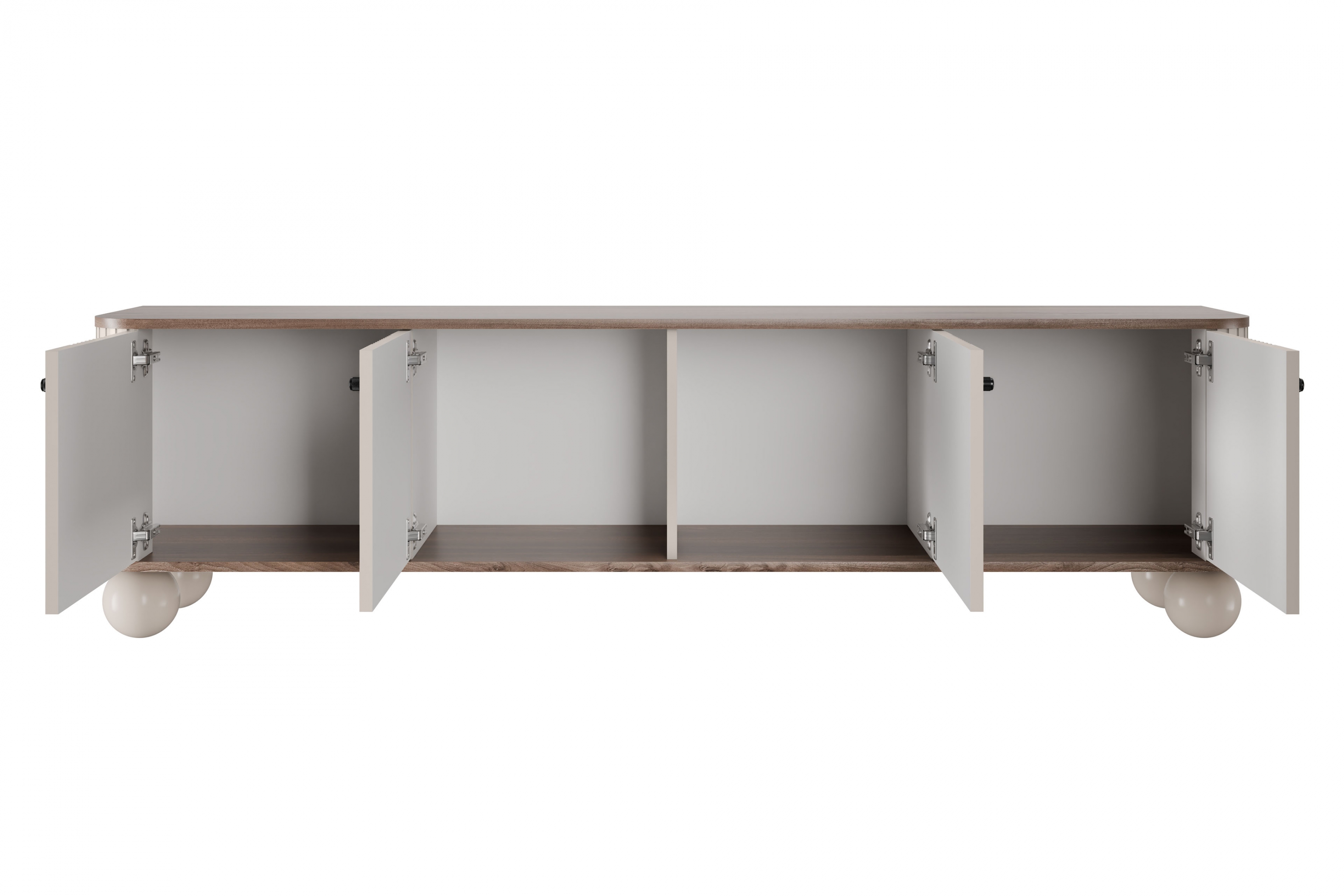 TV stolek Vesper 4D 187 cm - kašmírový / dekor ořech / černé úchytky / kulaté kašmírové nožky skříňka RTV Vesper 4D 187 cm - kašmír / ořech / černá Úchytky / Nohy kule