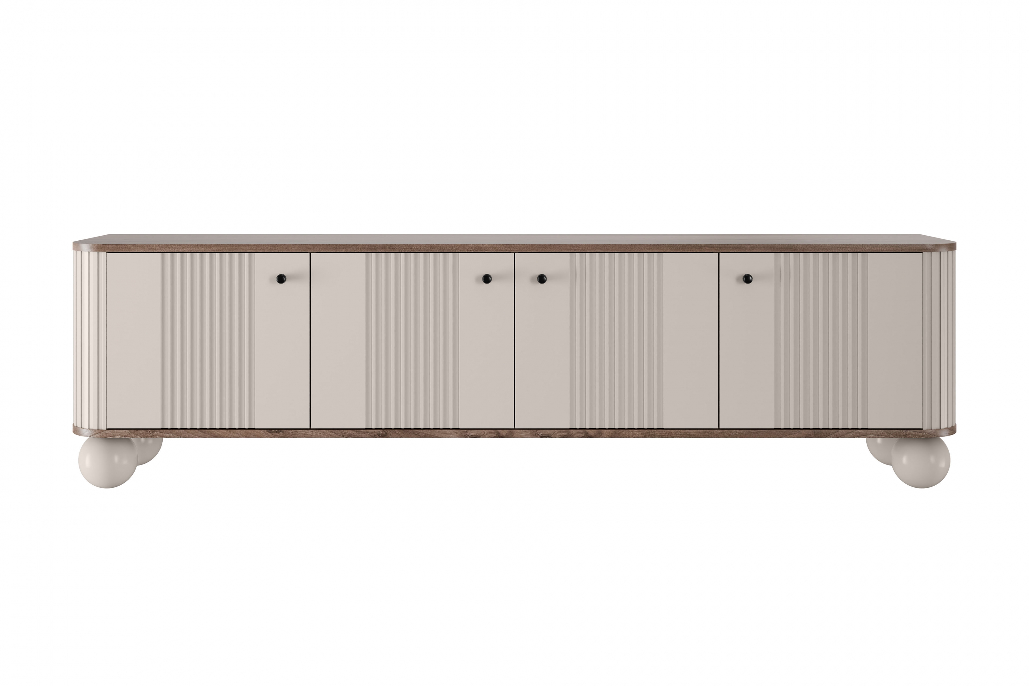 TV stolek Vesper 4D 187 cm - kašmírový / dekor ořech / černé úchytky / kulaté kašmírové nožky skříňka RTV Vesper 4D 187 cm - kašmír / ořech / černá Úchytky / Nohy kule