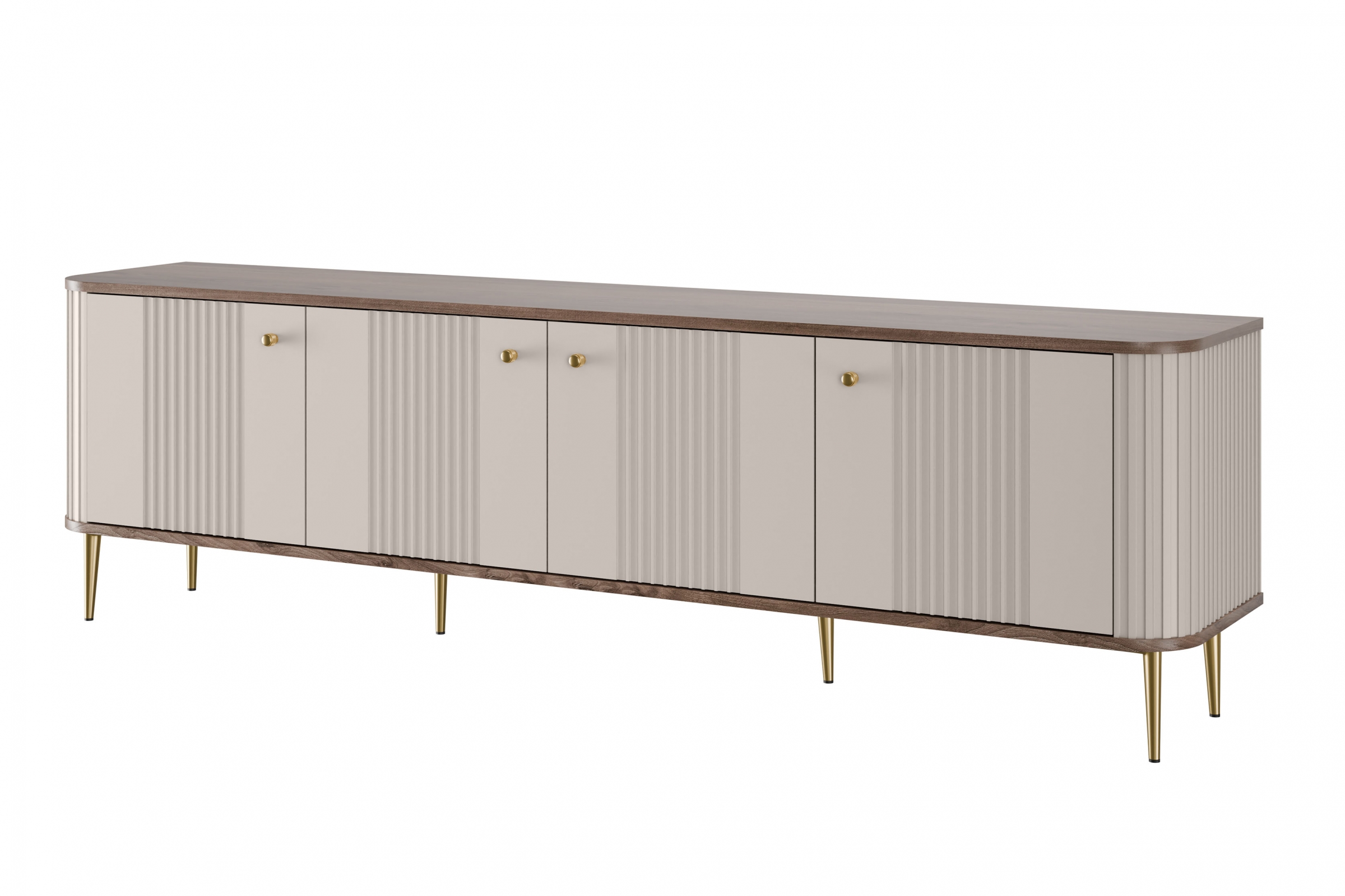 TV stolík Vespera 4D 187 cm - kašmírová / orech / zlaté nožičky TV skrinka Vesper 4D 187 cm - kašmír / Orech / zlote nožičky