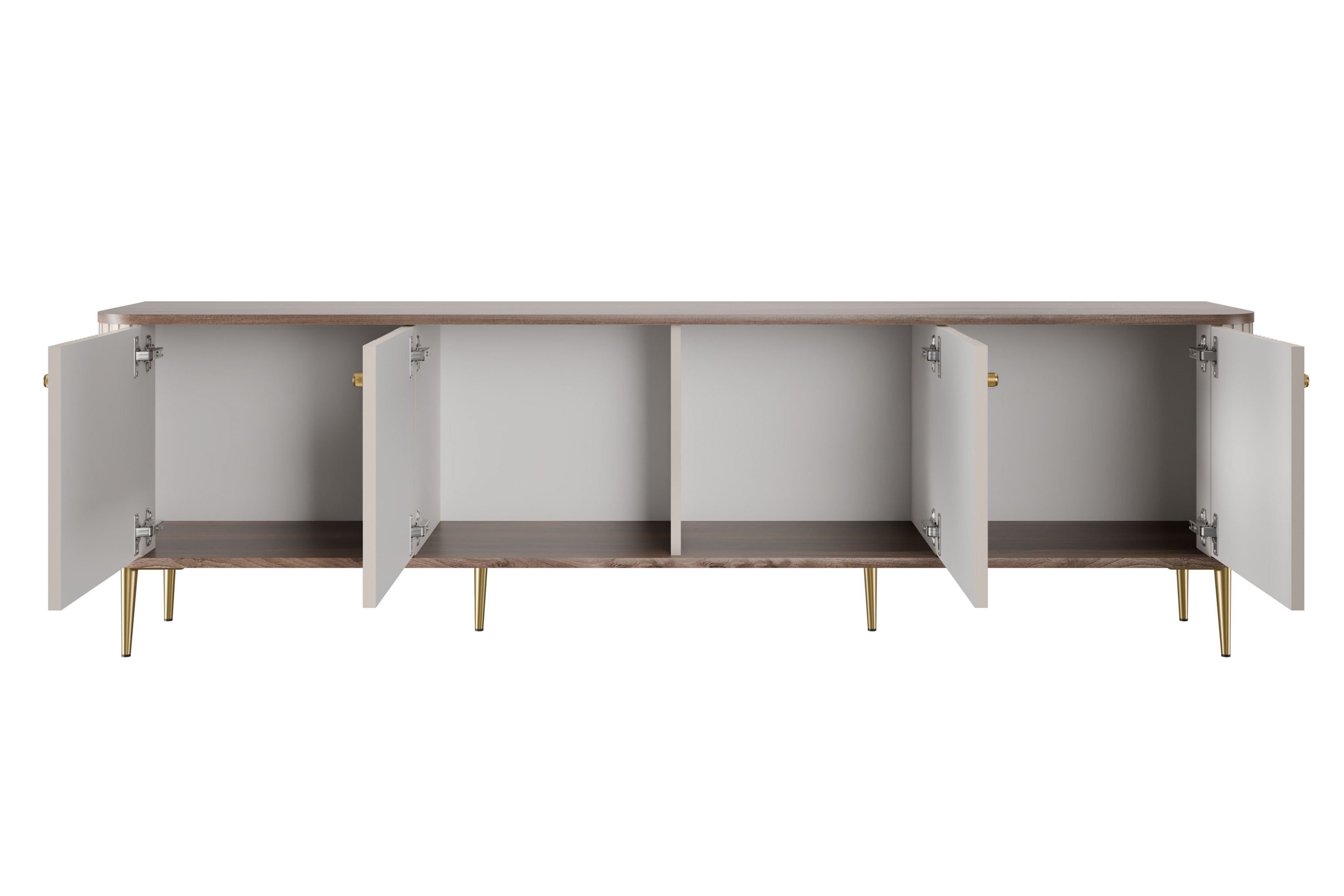 TV stolík Vespera 4D 187 cm - kašmírová / orech / zlaté nožičky TV skrinka Vesper 4D 187 cm - kašmír / Orech / zlote nožičky