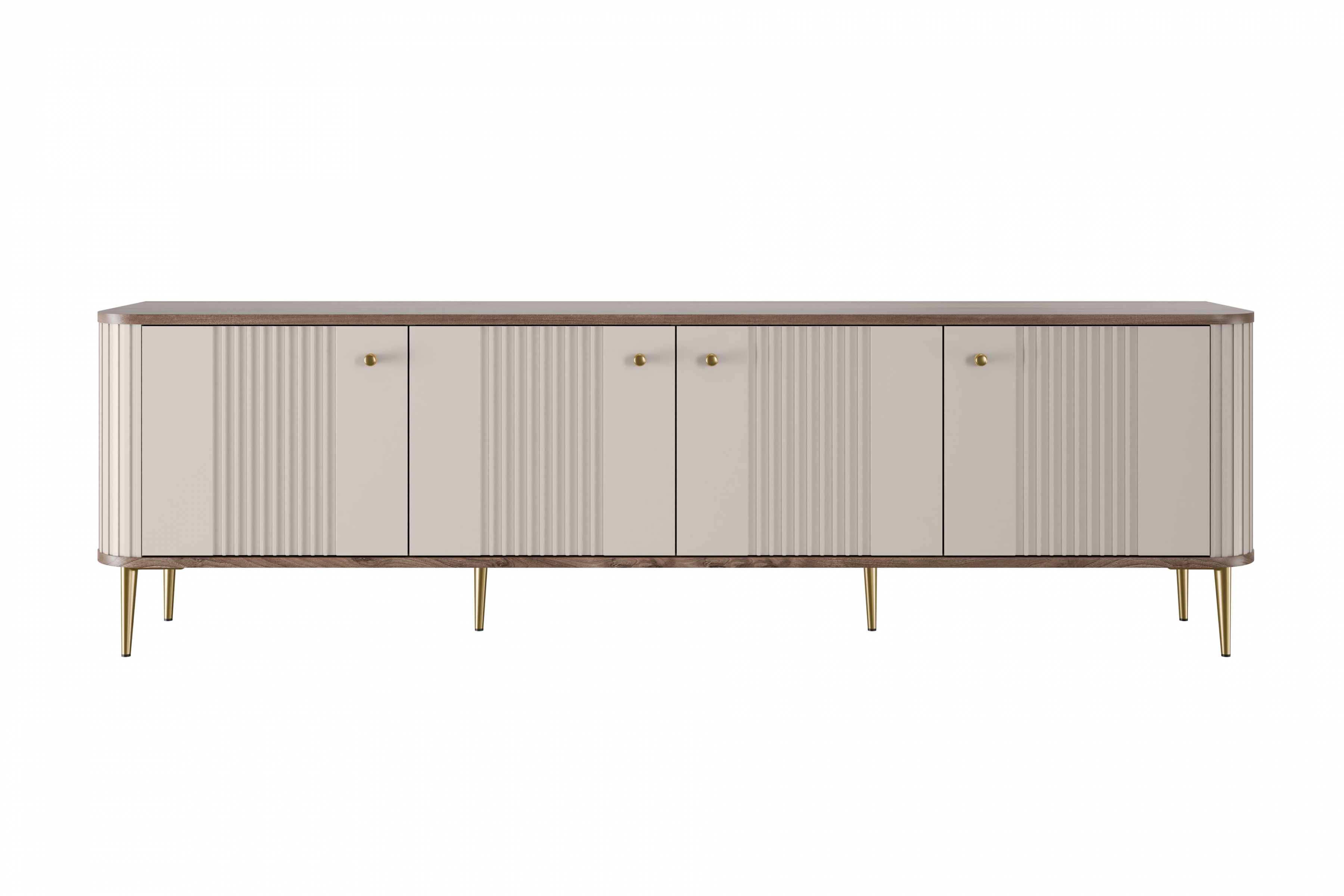 TV stolík Vespera 4D 187 cm - kašmírová / orech / zlaté nožičky TV skrinka Vesper 4D 187 cm - kašmír / Orech / zlote nožičky