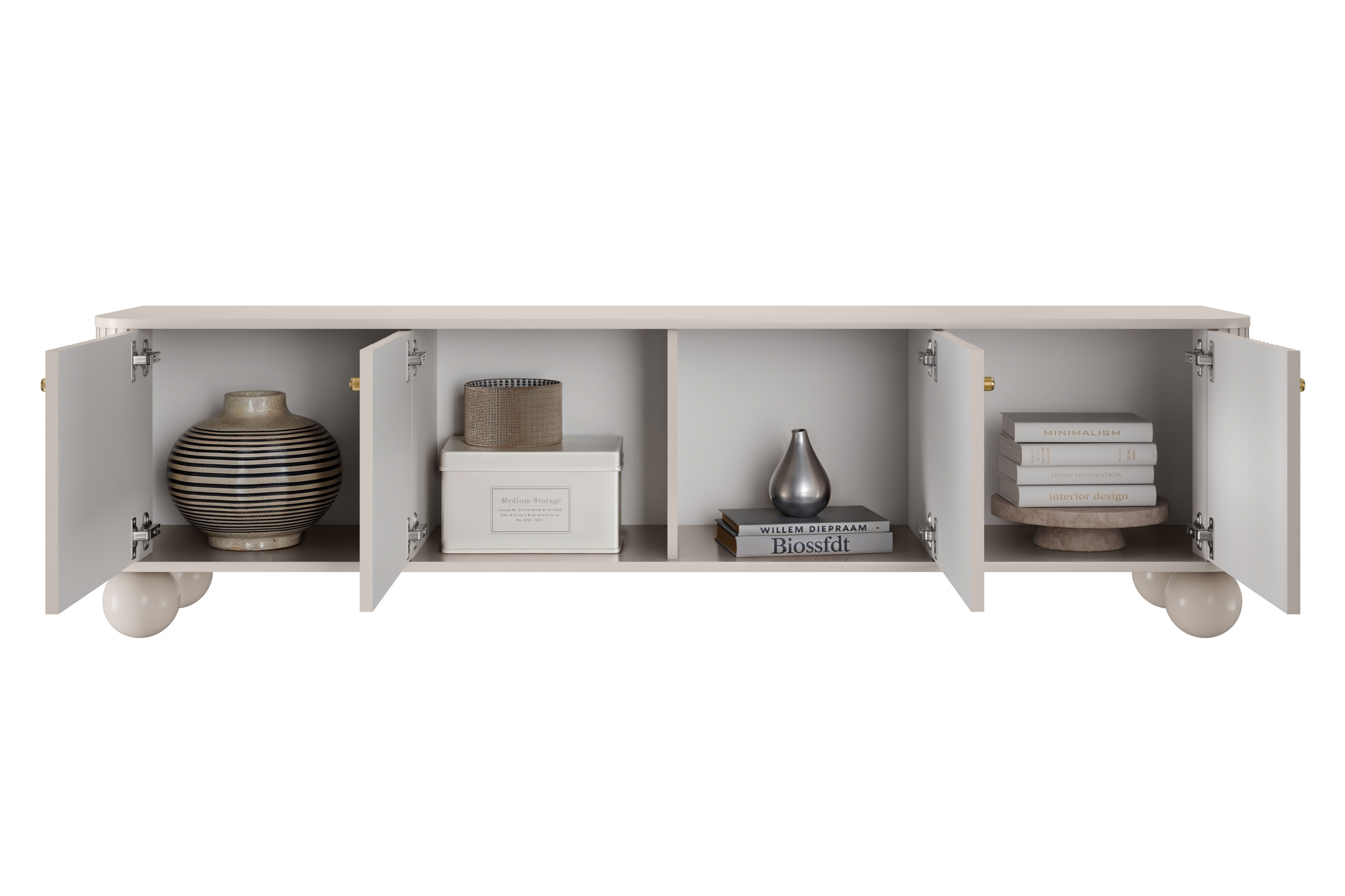 TV stolík Vespera 4D 187 cm - kašmírová / zlatá / kašmírové nohy TV skrinka Vesper 4D 187 cm - kašmír / zlote úchyty / nožičky kule