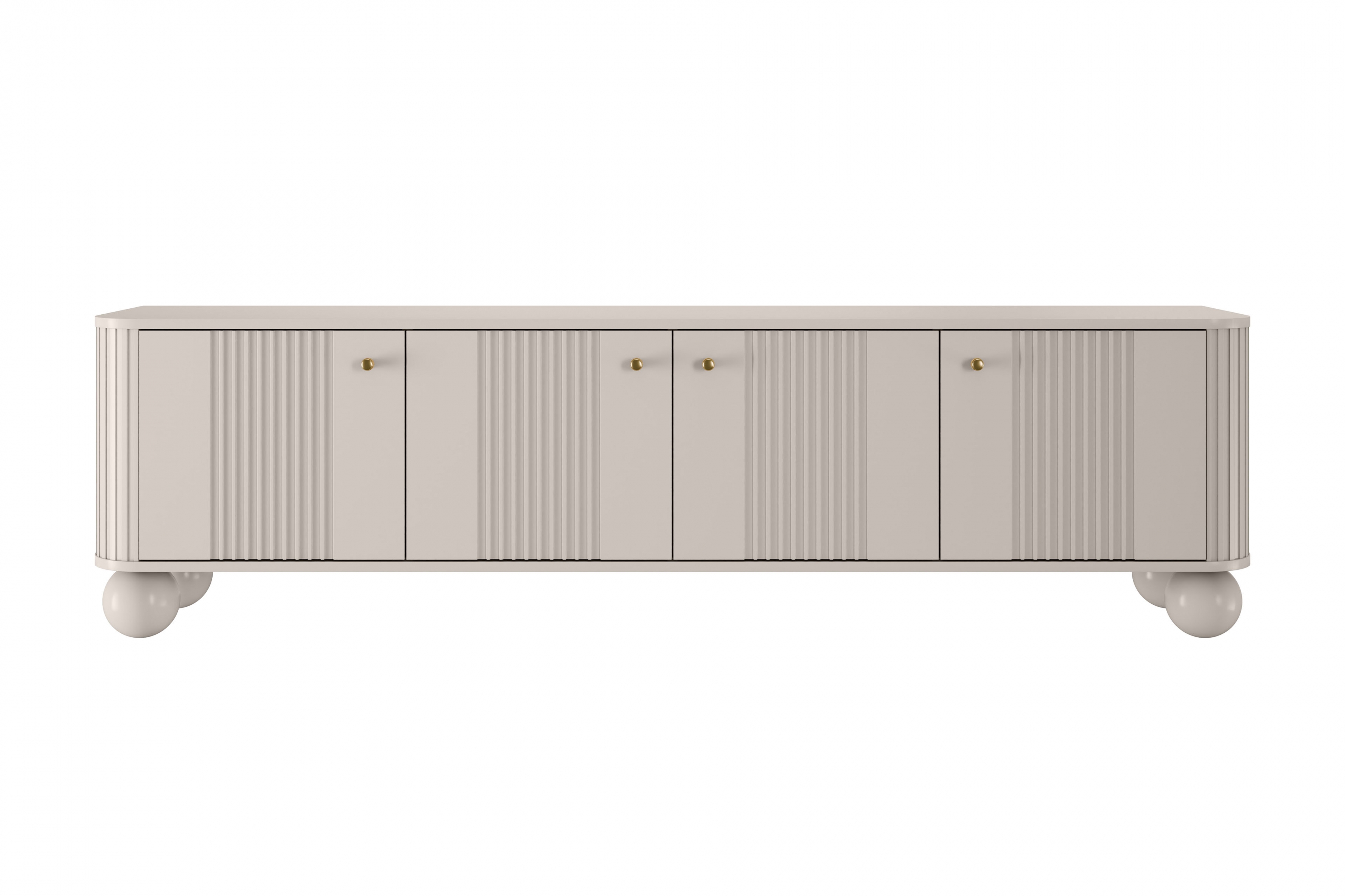 TV stolík Vespera 4D 187 cm - kašmírová / zlatá / kašmírové nohy TV skrinka Vesper 4D 187 cm - kašmír / zlote úchyty / nožičky kule