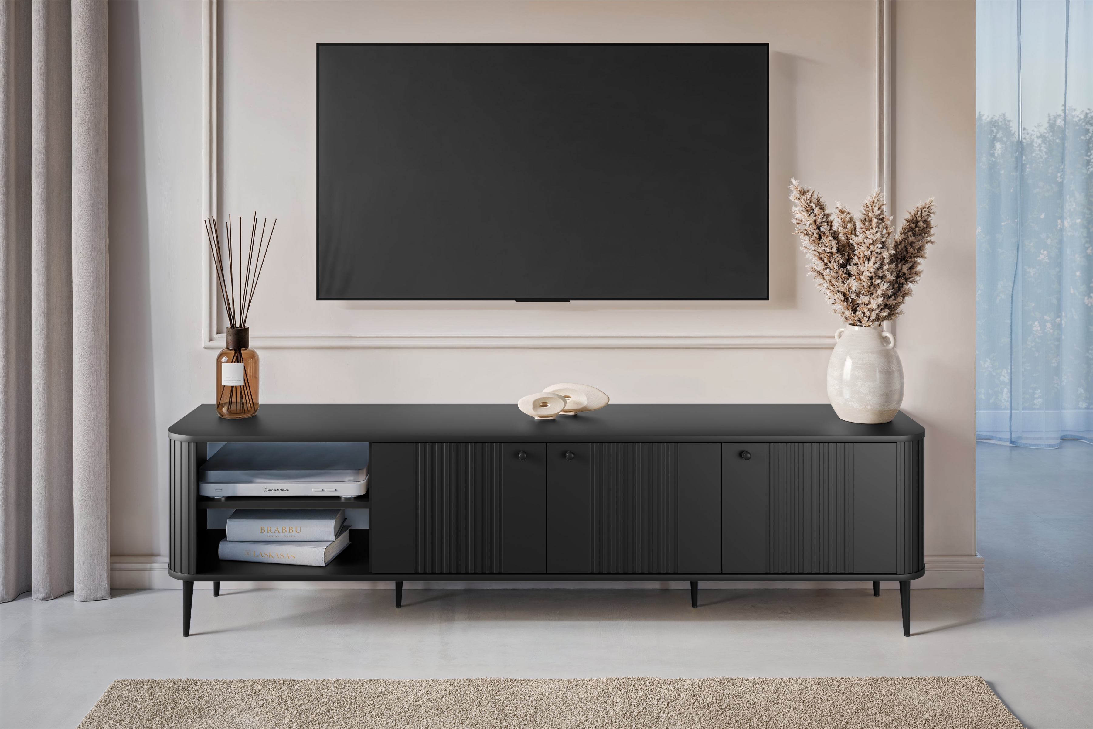 TV stolík Vespera 3D 187 cm - čierna / čierne nožičky TV skrinka Vespera 3D 187 cm - Čierny / čierny nožičky