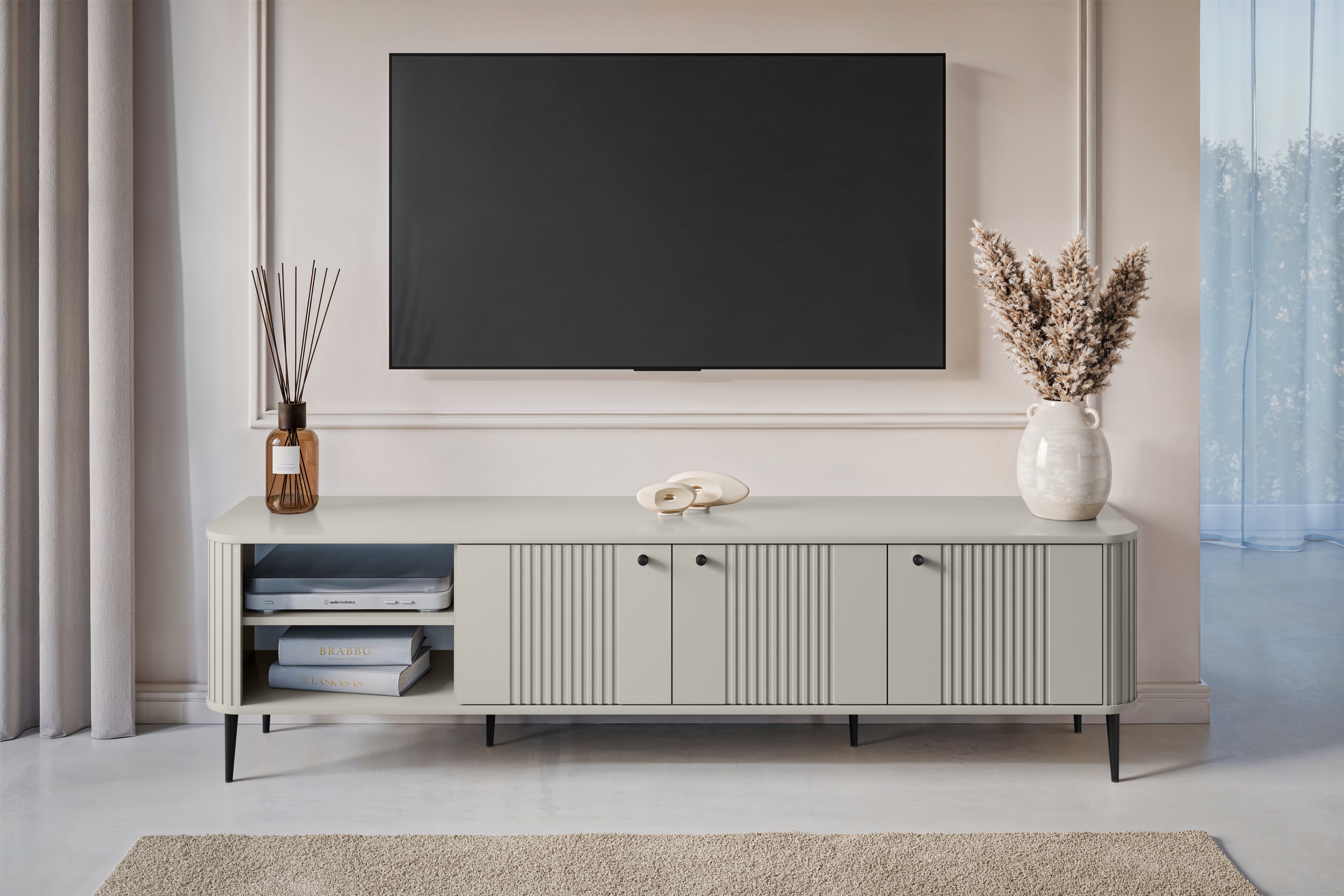 TV stolík Vespera 3D 187 cm - kašmírová / čierne nožičky TV skrinka Vespera 3D 187 cm - kašmír / čierny nožičky