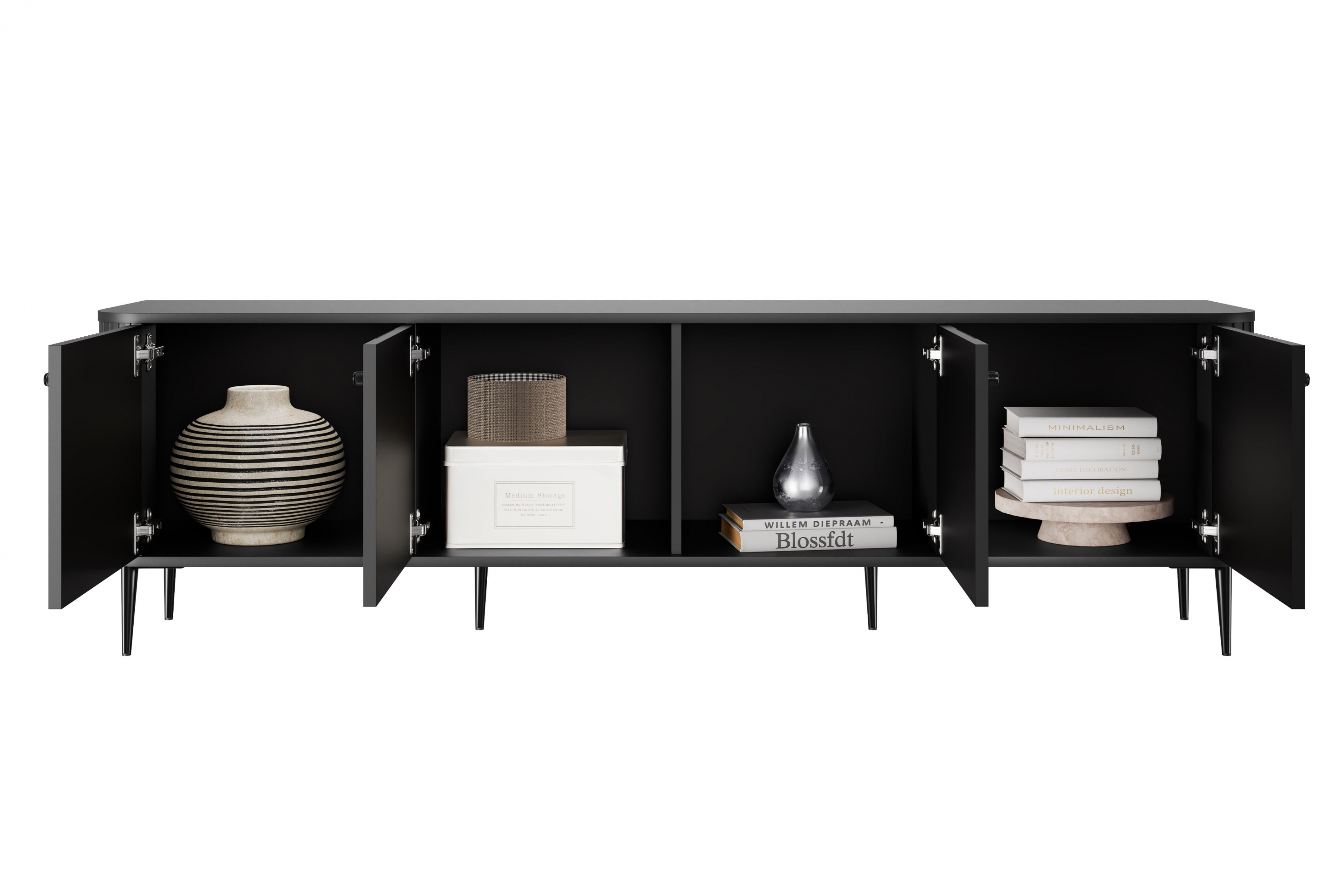 TV stolek Vesper 4D 187 cm - černý / černé nožky Skříňka RTV Vespera 4D 187 cm - černá / černá Nohy