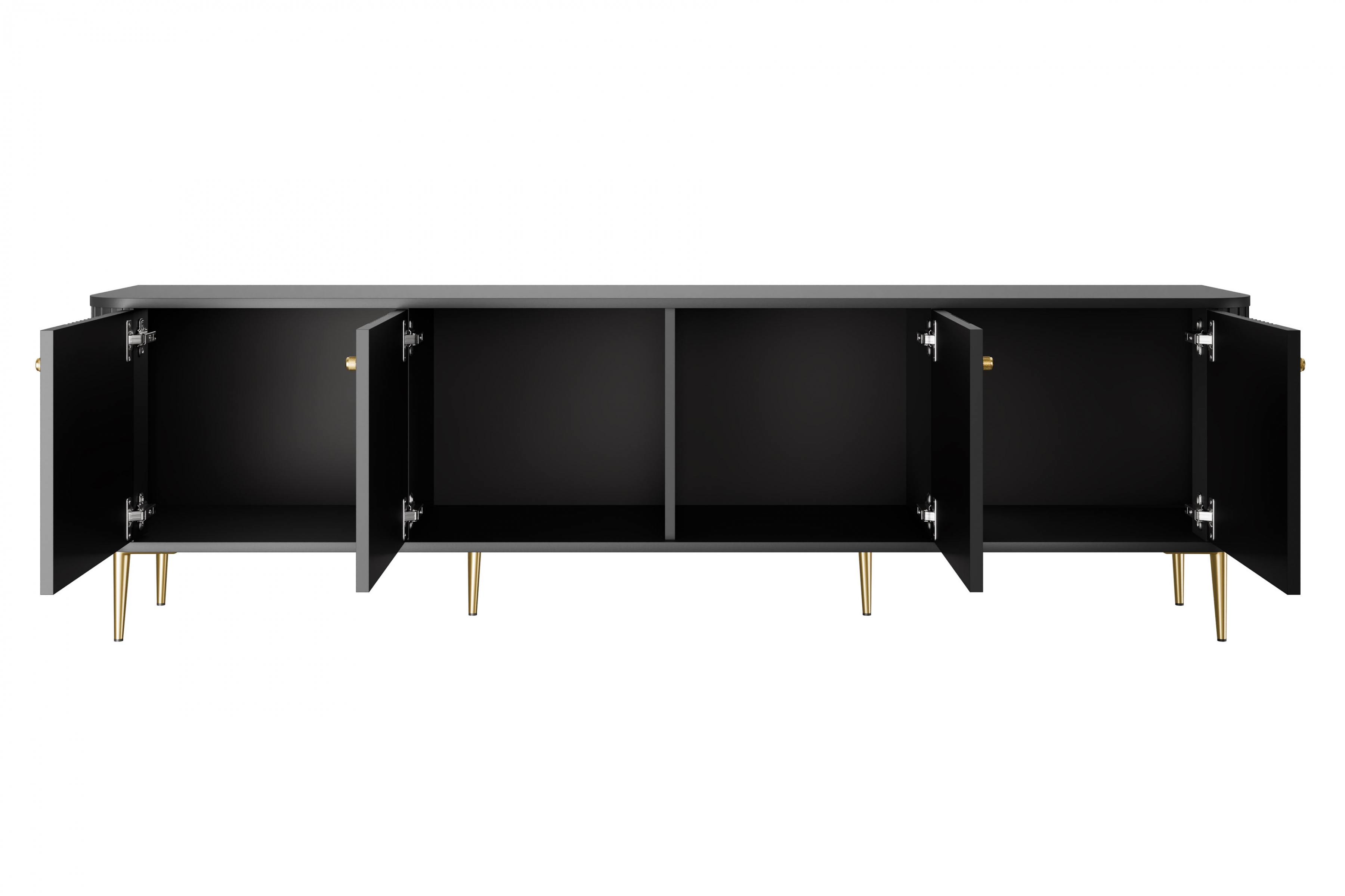 TV stolek Vesper 4D 187 cm - černý / zlaté nožky Skříňka RTV Vespera 4D 187 cm - černá / zlaté Nohy