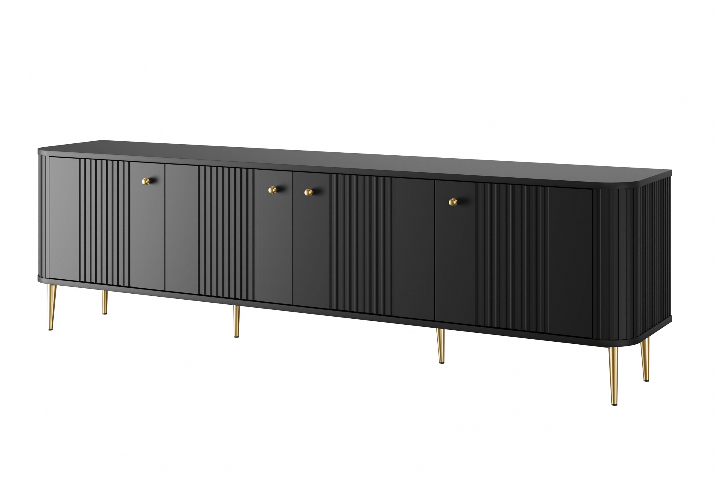 TV stolek Vesper 4D 187 cm - černý / zlaté nožky Skříňka RTV Vespera 4D 187 cm - černá / zlaté Nohy